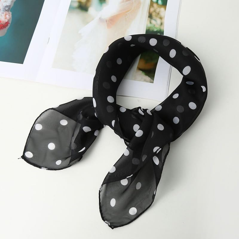 INOGIH Womens Soft 27'' Chiffon Polka Dots Square Scarf - Florals Print Shawl Wraps Square Kerchief Neck Scarf Shawl image number 3