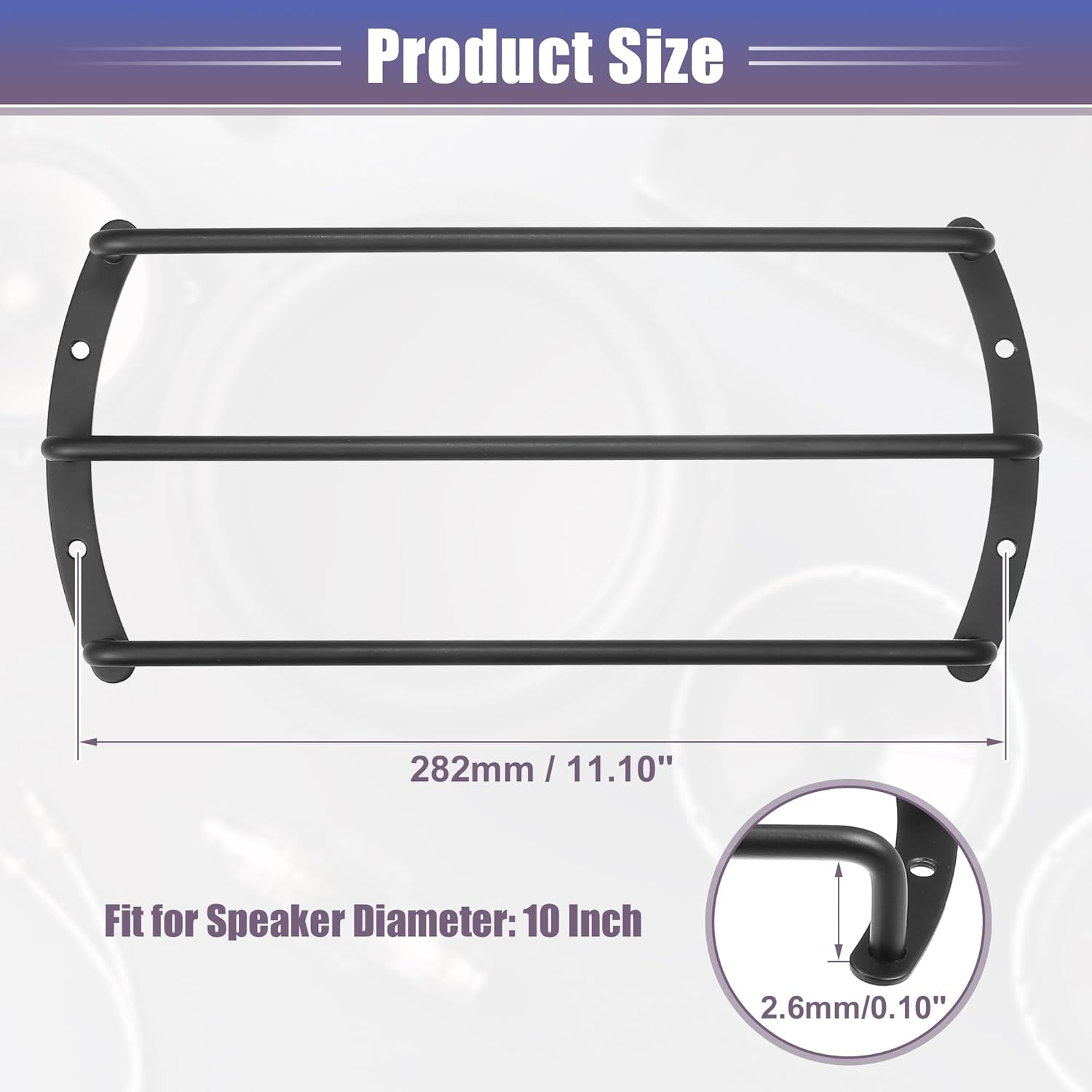 X AUTOHAUX Universal Black Iron 10" Speaker Grill Bar Audio Speaker Subwoofer Grill Grille 10 Inch 3 Bar Speaker Grille Bar Woofer Protective Cover with Screws - Pack of 1 image number 2