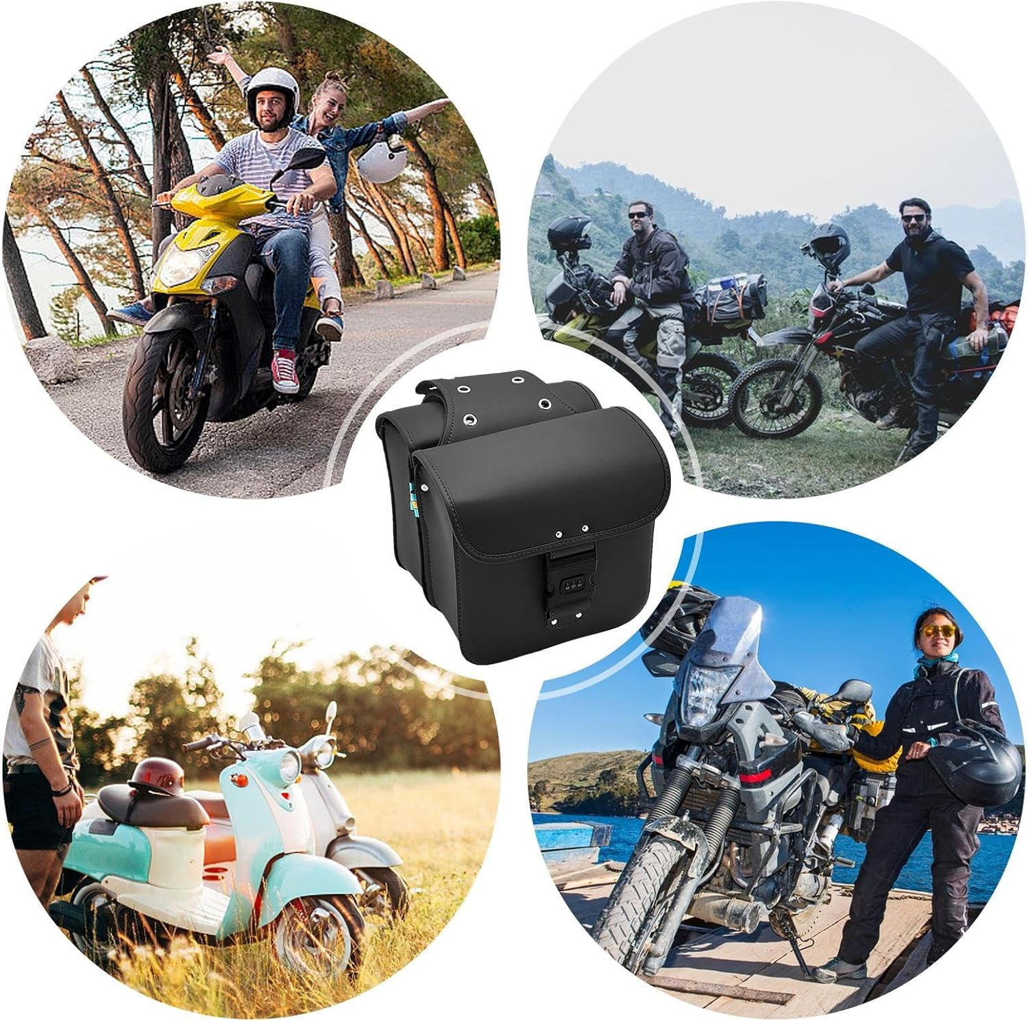 Motorcycle Pannier Bag - Luggage Storage Bag, Pu Leather Motorbike Case | Panniers Side Throw over Saddle Bags, Waterproof Flep Top Design Motorcycle Case for Outdoor Travelling Roadtrips Riding image number 4