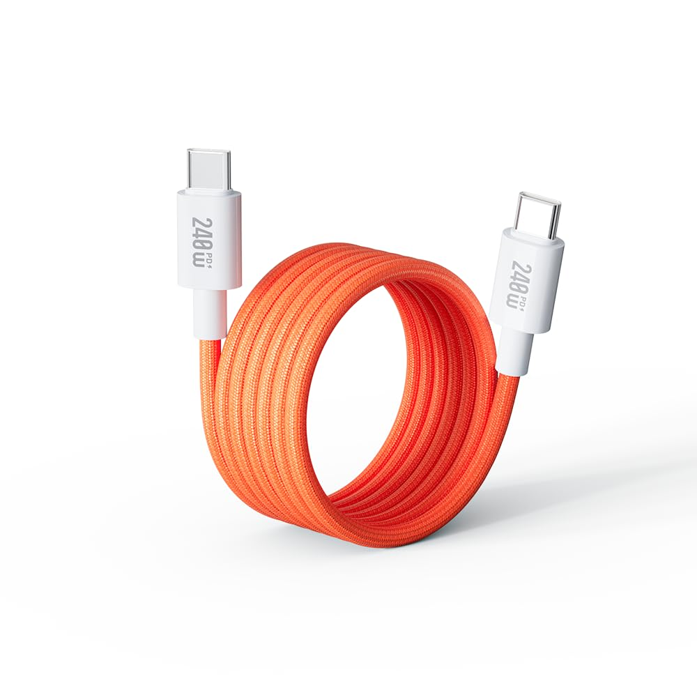 BASEMO 240W USB-C to USB-C Fast Charging Cable with E-Marker, Braided Nylon, Magnetic Storage, Compatible with Iphone 16, Huawei, Samsung, Laptop, Tablet - 1.0M