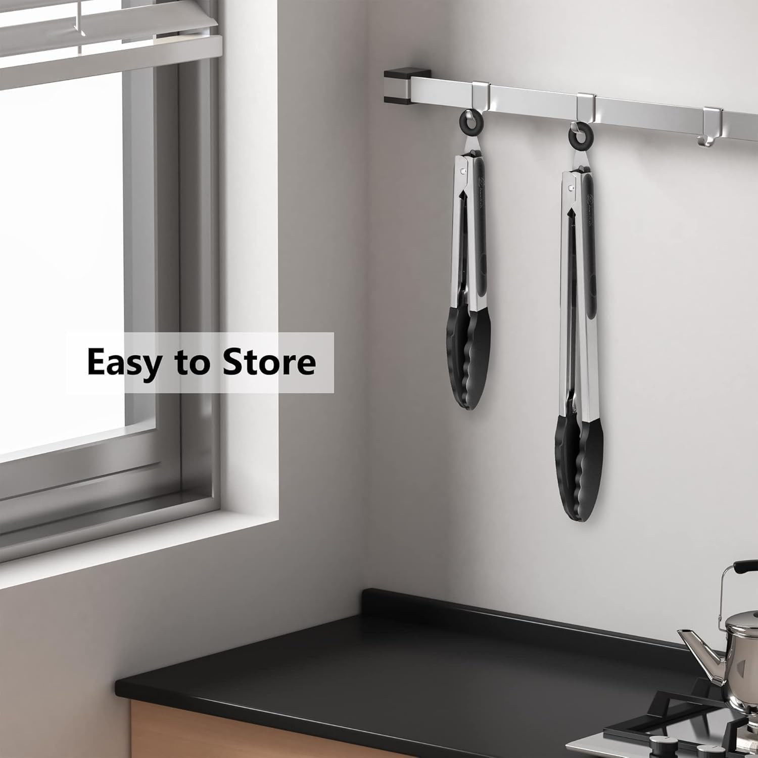 EOMECUIGAO Kitchen Tongs 2Pcs Silicone Anti-Scald Food Clip Stainless Steel BBQ Clip Steak Clip (Black) image number 1