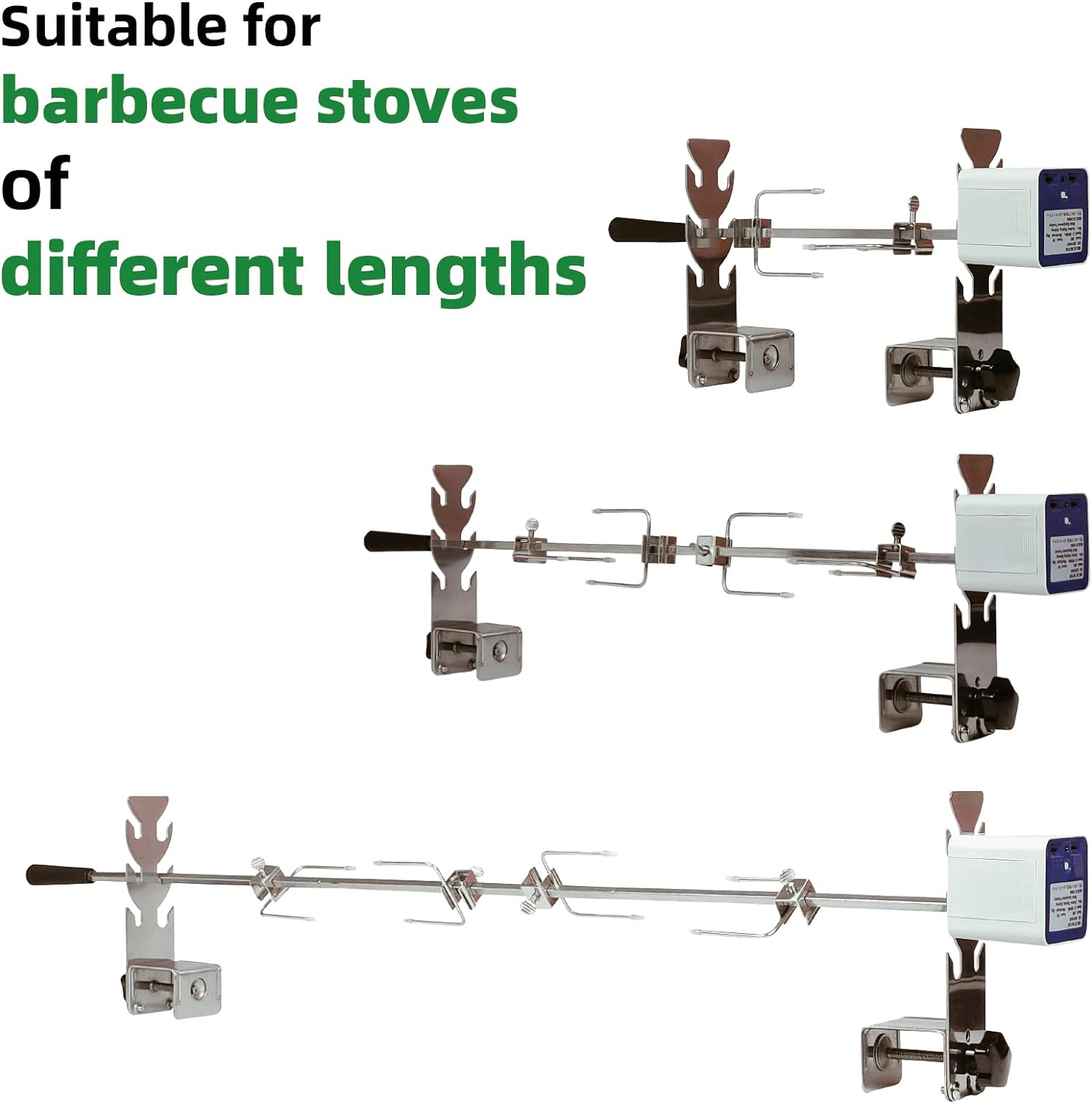 Rotisserie Kit Universal Replacement 5078B Quick Install Portable Spit Grill Outdoor Camping BBQ Three Heights Adjustable Length Cooking Tool Roaster Accessories Chicken Fork Heavy Duty Motor DC 5V image number 3