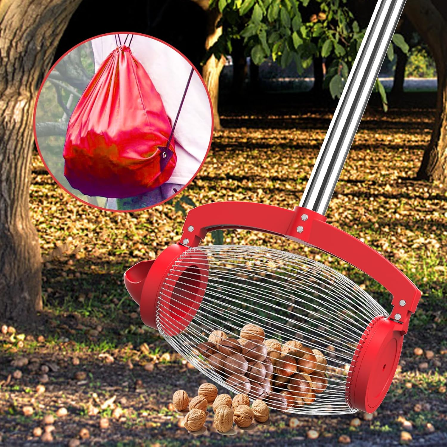 Gyugmhao Manual Rolling Nut Collector,Adjustable Nut Gatherer,Pinecone Picker Upper - Directly Dump Outlet,Apply to Pinecone,Hickory,Chestnuts,Golf,Crab Apple Objects Size 1Cm to 5Cm;1.5 Gallon image number 1