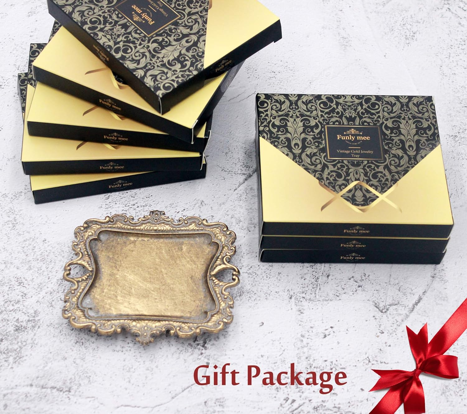 Funly Mee Small Antique Trinket Dish Vintage Gold Jewelry Tray, Ring Holder - Gold image number 4