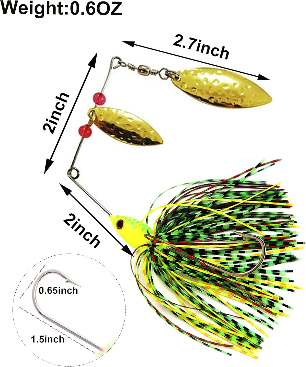 Spinner Baits Fishing Lures Kit, Hard Metal Buzz Bait Jigs Colorado Willow Leaf Spinnerbait Blades Swimbaits Fishing Tackle Spinner Bait for Bass Pike Trout Salmon Fishing image number 3