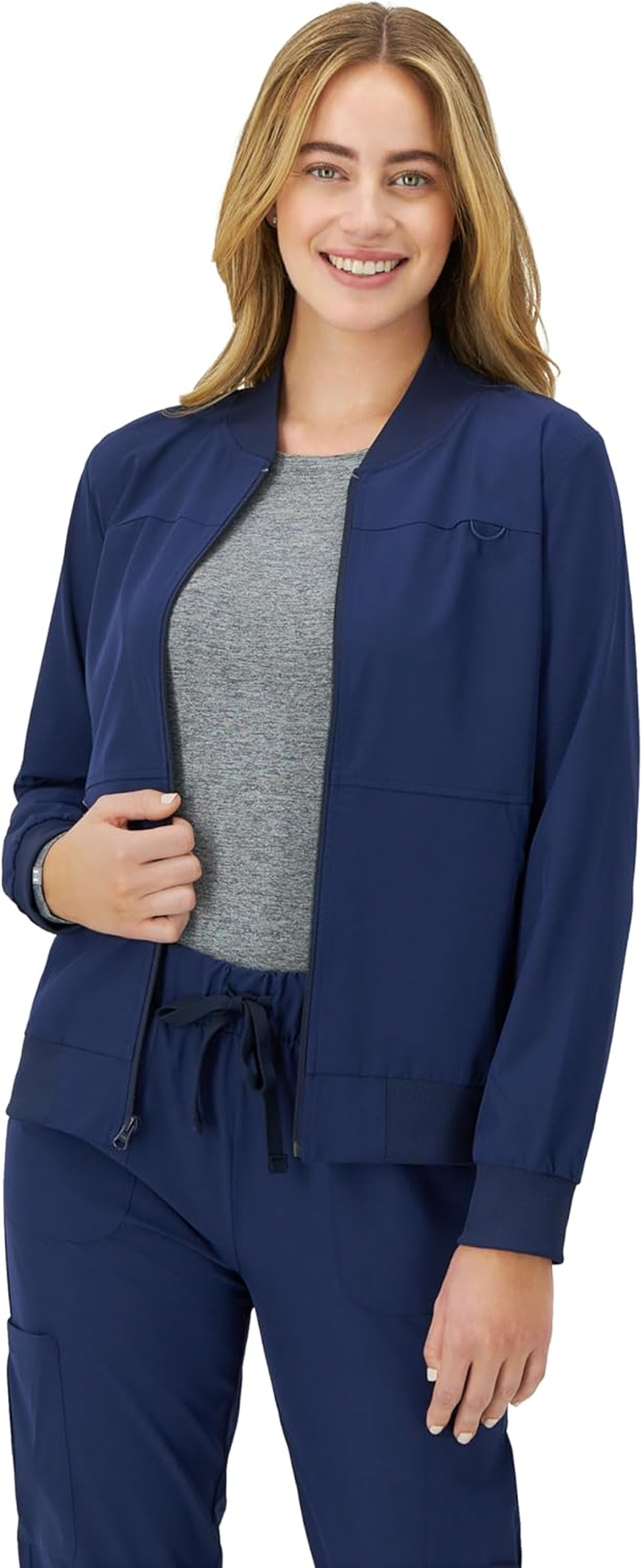 Hanes Women'S Scrubs Bomber Jacket, Zip-Up Healthcare Scrub Jacket for Women, Moisture Wicking