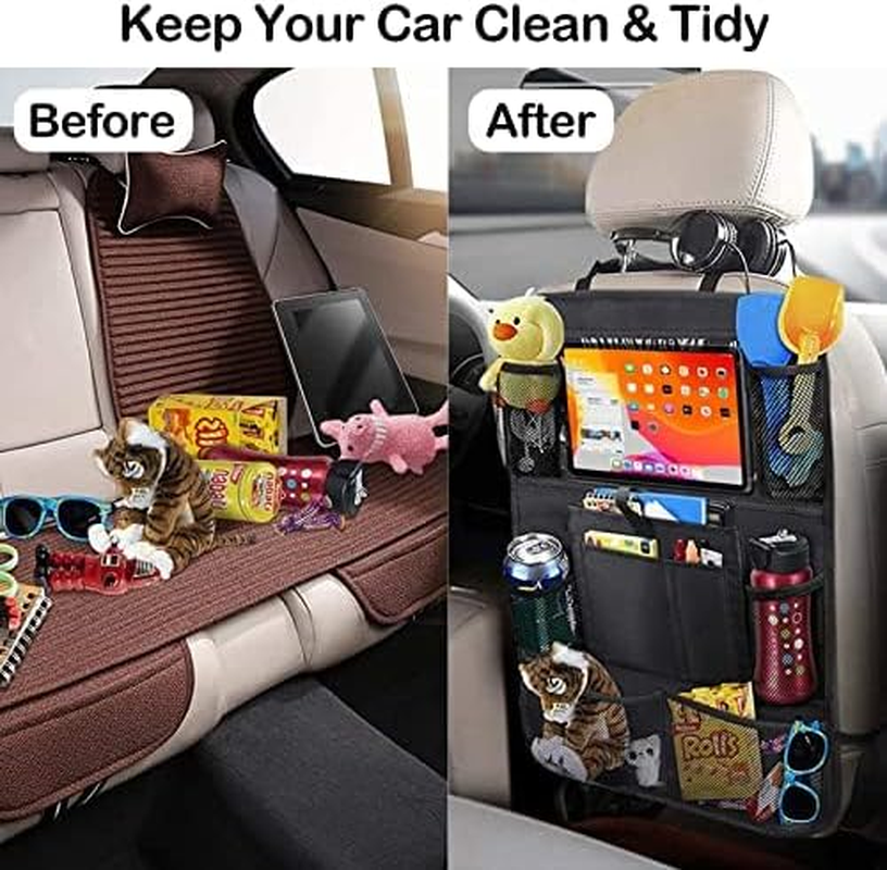 2 PCS Car Storage Organizer,Car Backseat Organizer for Kids Durable Waterproof Oxford Fabric with Touchable Tablet Holder 8 Mesh Pockets and 2 Pockets for Snacks Toys,Car Travel Accessories image number 2