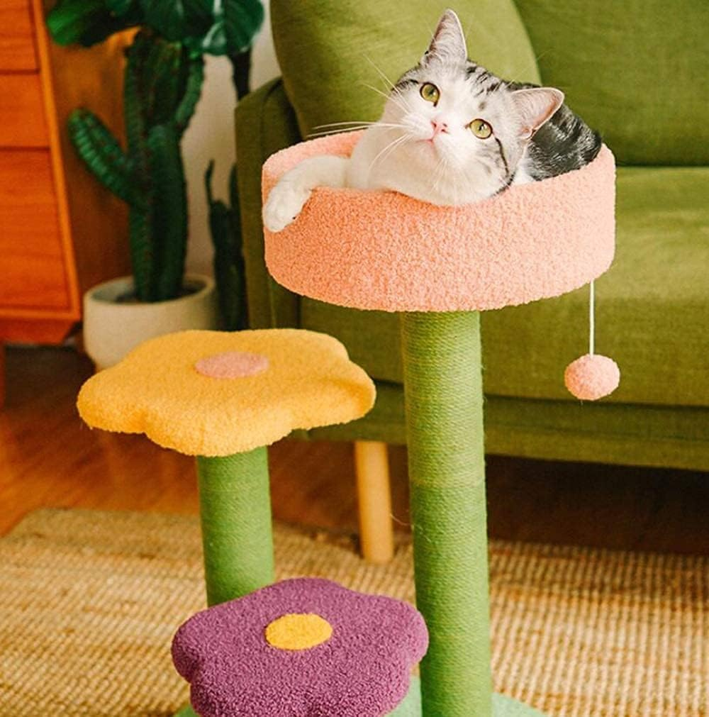 Flower Cat Climbing Frame Wall Cat Scratcher Kitten Climbing Cat Scratching Tower Pet Activity Furniture Play House for Kitty image number 4