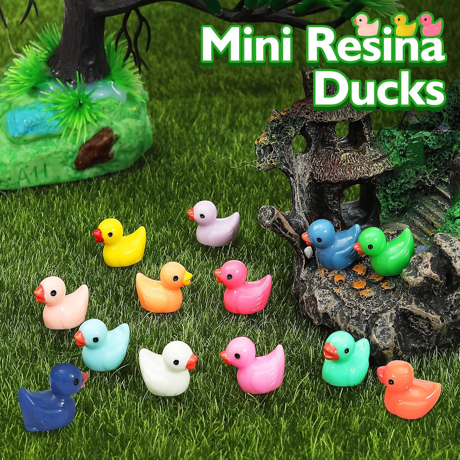 130 Pcs Mini Ducks,Bulk Multicolor Resin Duck Figurines for Miniature Landscape Garden Aquarium Potted Ornament Accessories Home Hide Prank Game Dollhouse Decor Office Decompression School Activity image number 6