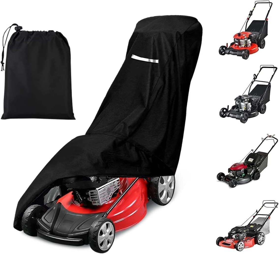 Outdoors Lawn Mower Cover, Heavy Duty 420D Lawn Mower Covers Polyester Oxford Outdoor Waterproof Universal UV Dust Protection Universal Fit Push Mower with Drawstring & Cover Storage Bag image number 4