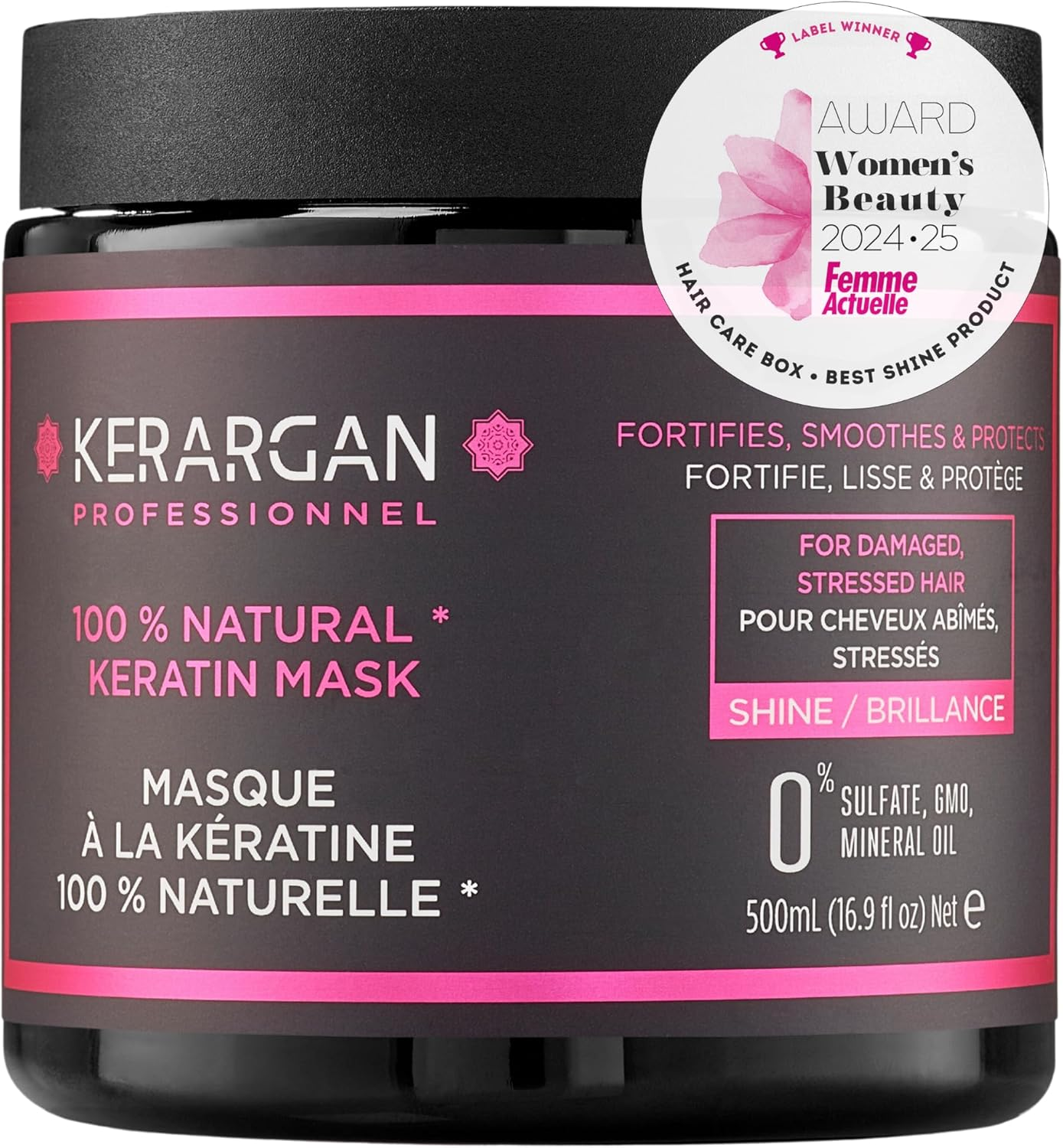 Kerargan - Keratin Hair Mask to Strengthen, Moisturise and Protect Your Hair - Ideal for Straightening - for Dry and Damaged Hair - No Sulphates, Parabens or Silicone - 500 Ml