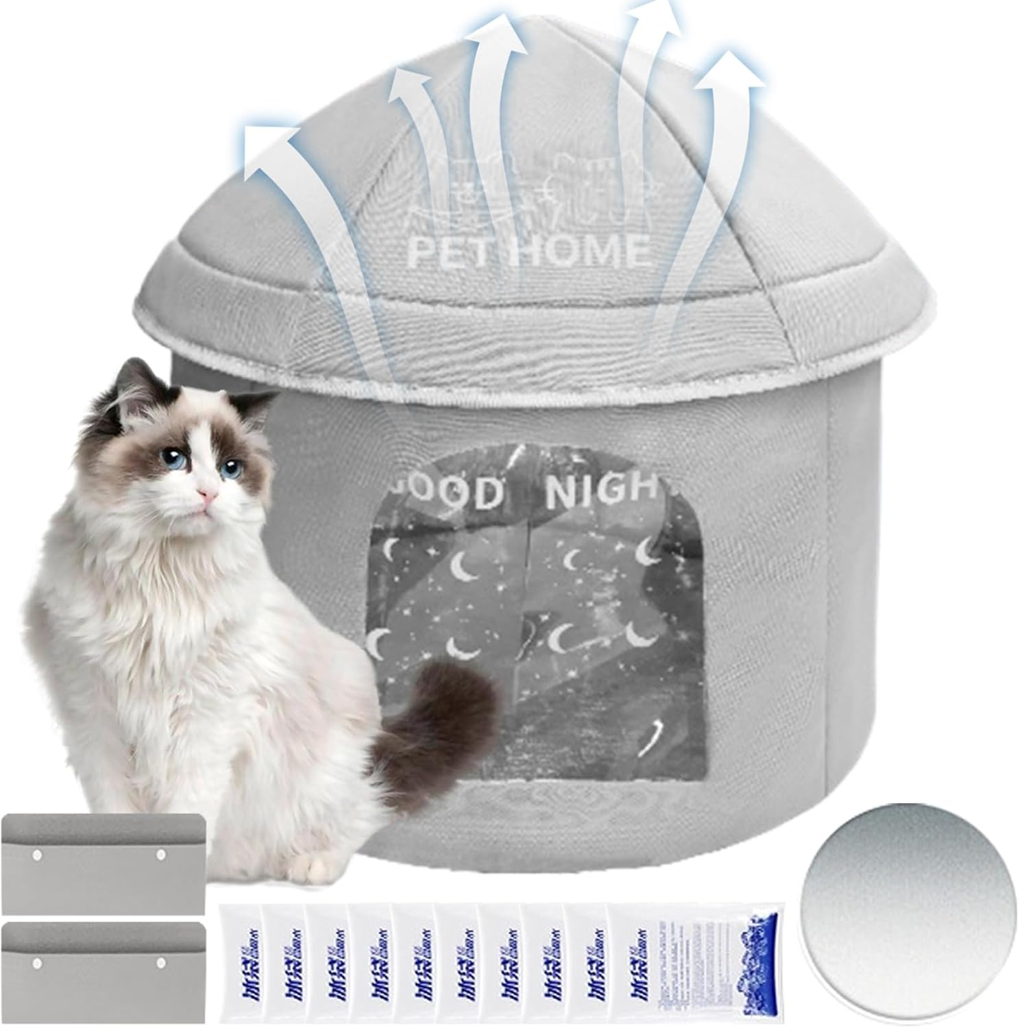 Cooling Cat House - Cooling Outdoor Insulated Feral Cat House - Shelter with Ice Pack Pet Supplies Weatherproof Beds for Medium Small Puppy Kitten Sleeping outside Indoor