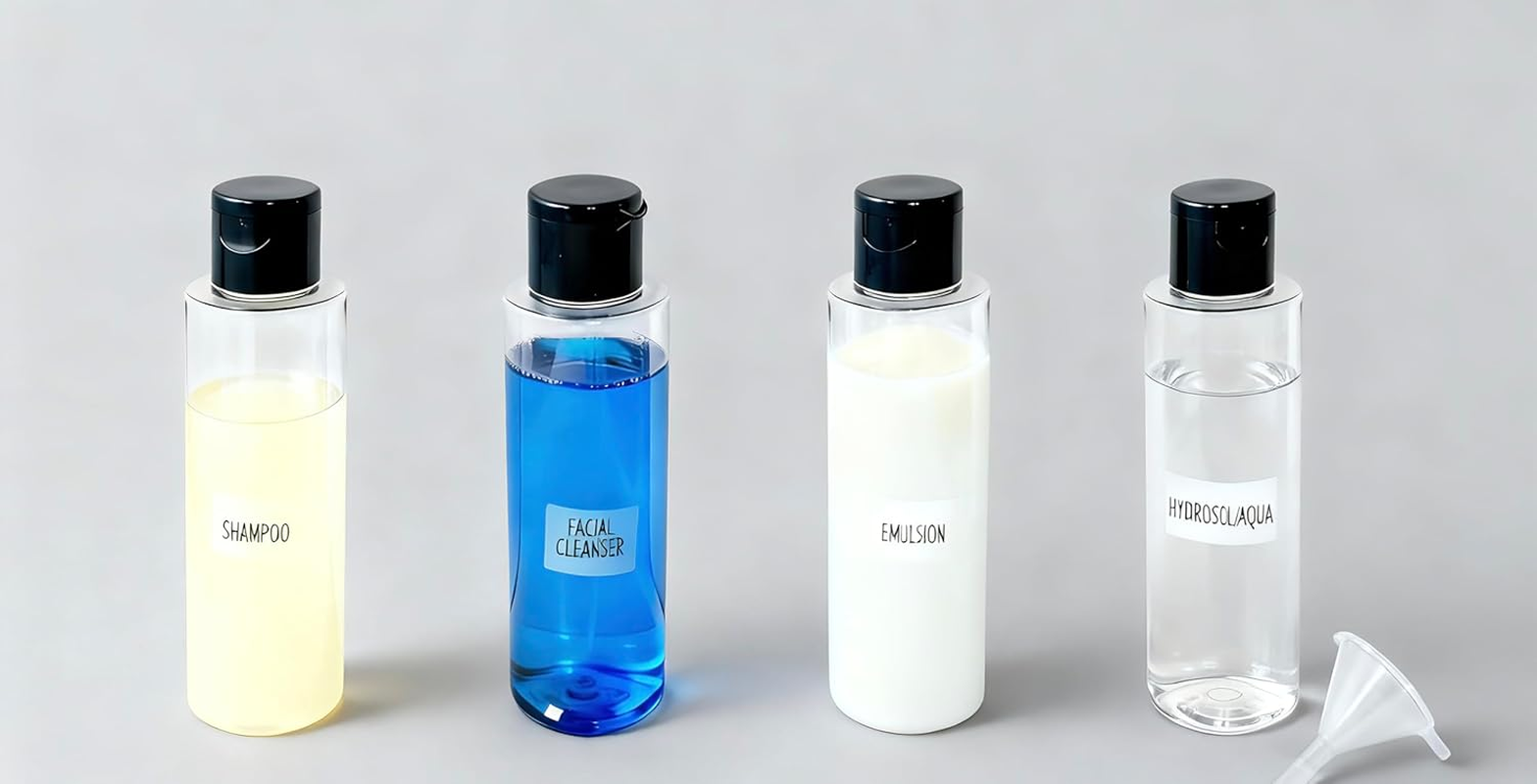 5PCS 120ML Plastic Bottles with Disc Top Flip Cap Empty Squeeze Bottles Refillable Travel Container Dispensing with 1 Funnel and Label for Liquid Lotion Toiletries（Transparent） image number 3