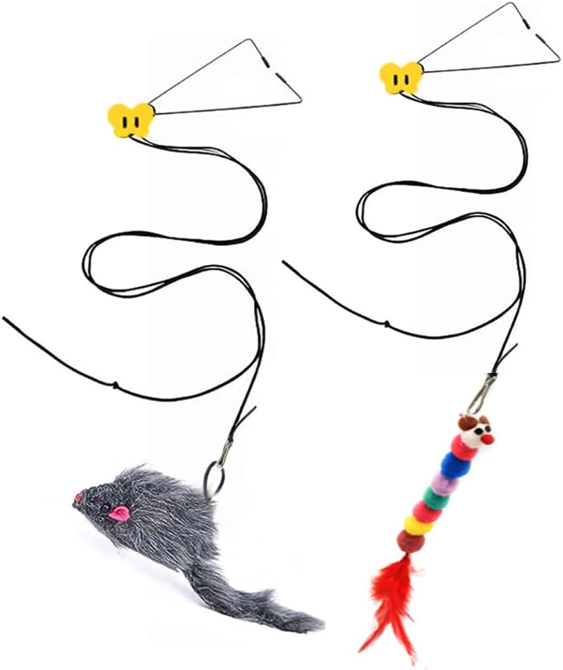 ARFUKA Cat Toys Interactive Cat Toy Feather Door Hanging Cat Toy Mouse Toy Self Play Retractable Cat Teaser Toy for Indoor Cats Kitten and Bored Indoor Adult Cats Pack of 2 image number 2