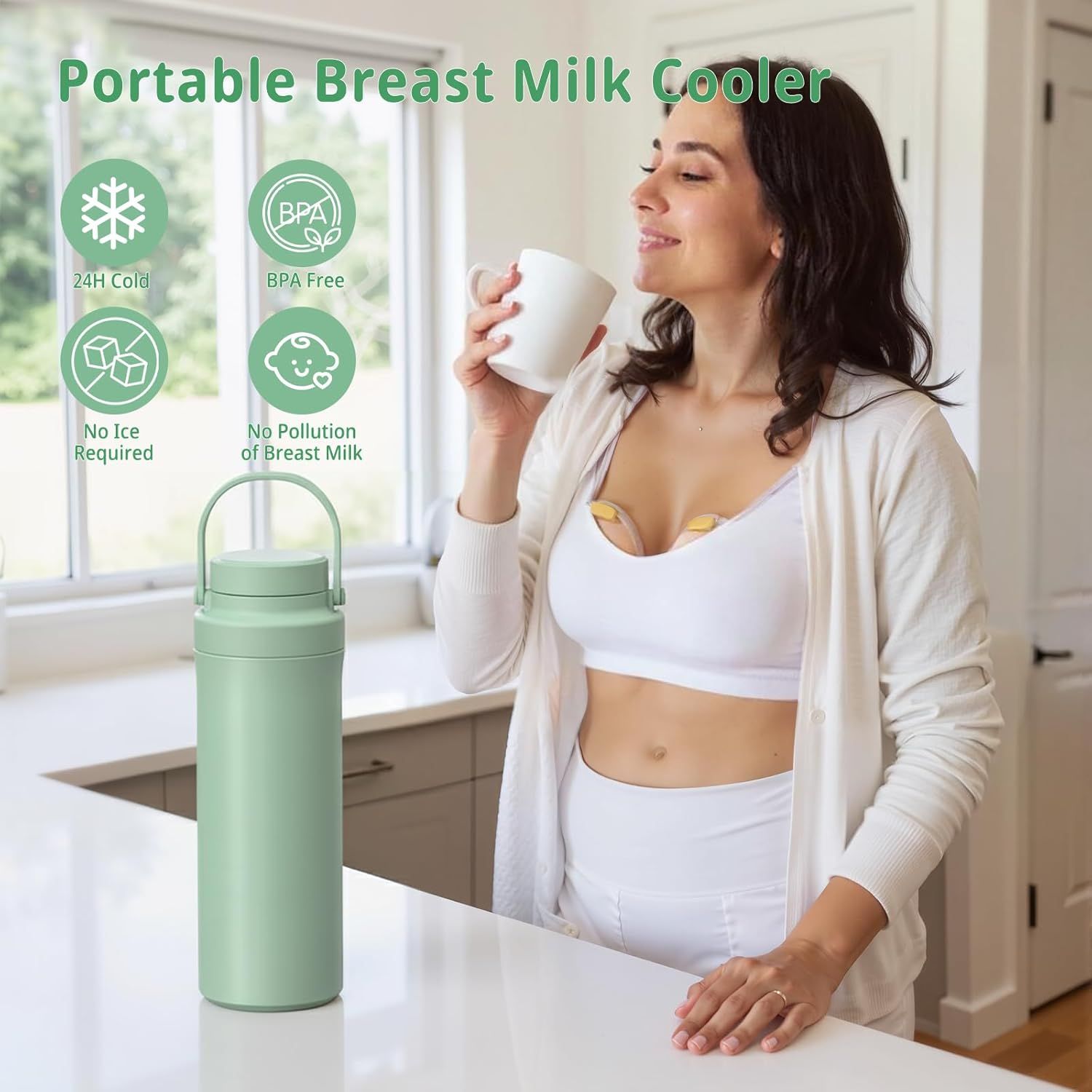 Portable Breast Milk Cooler Bottle, 360&deg;Cooling Technology for 24 Hours, 600Ml Larger Capacity Travel Breastmilk Chiller with 2Pcs Baby Bottles, Portable Milk Cooler for Breastmilk, Bpa-Free image number 6