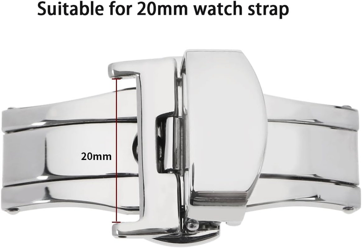Emagtech Watch Buckle Stainless Steel Deployment Butterfly Clasp Watch Strap Push Button Buckle Double Push Spring Watch Clasp for Leather Straps with a Thickness of 3.5Mm or Less image number 6