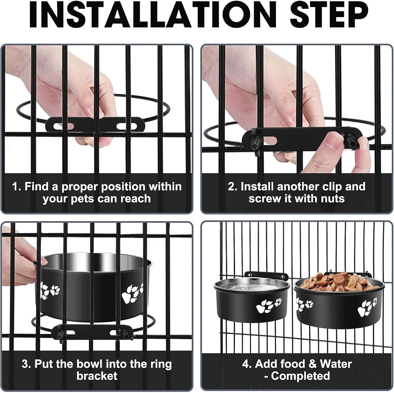 Dog Crate Water Bowl No Spill, PRENDIEEN 2 Pack Stainless Steel Water Bowl for Dog Crate, Hanging Dog Bowls for Kennel Crate Cage Medium Large Dogs Cats (16 * 6Cm & 18 * 6.5Cm) (Black)