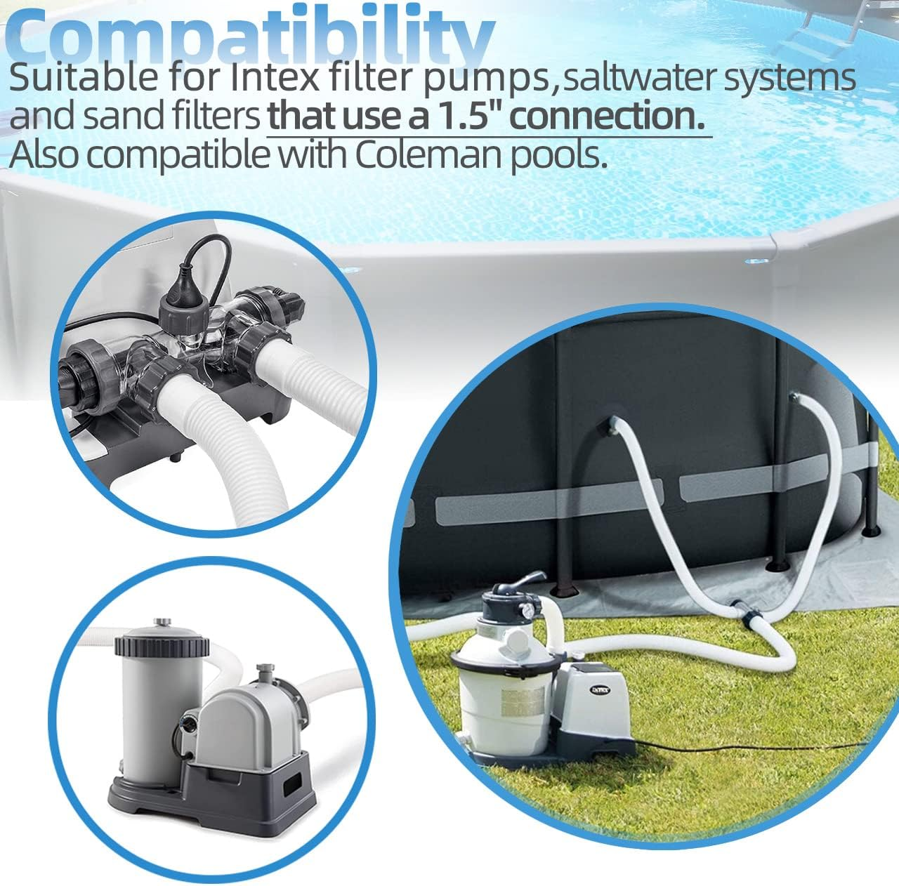 1.5" Diameter 29060E Pool Pump Replacement Hose for Intex Filter Pumps Sand Pump & Saltwater Systems - 59" Long(2 Pack) image number 2