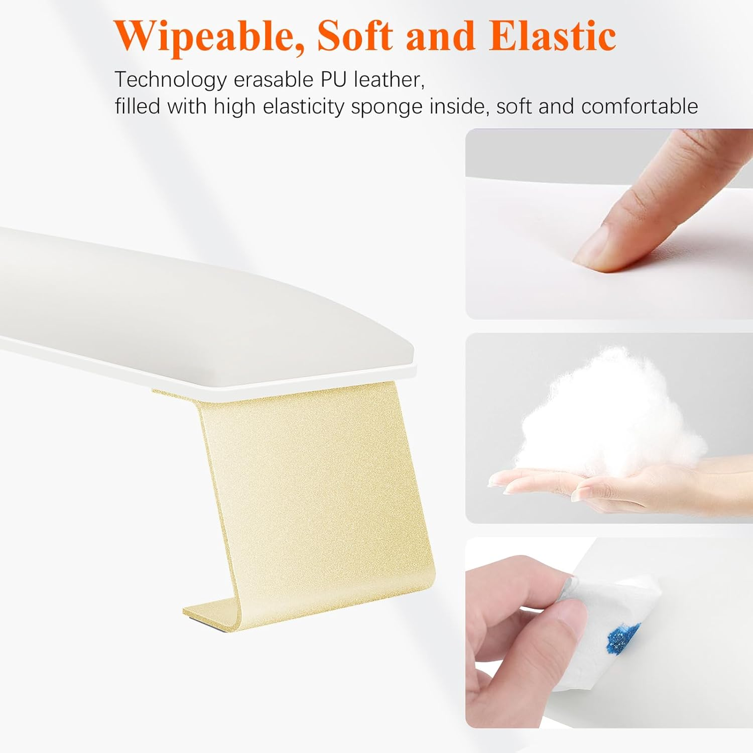 AONOLOVO Erasable Arm Rest for Nails Tech, Luxury Nail Arm Rest White Manicure Hand Rest for Nails Tech with Non-Slip Aluminum Alloy Legs, Cleanable Technology Leather - White image number 4