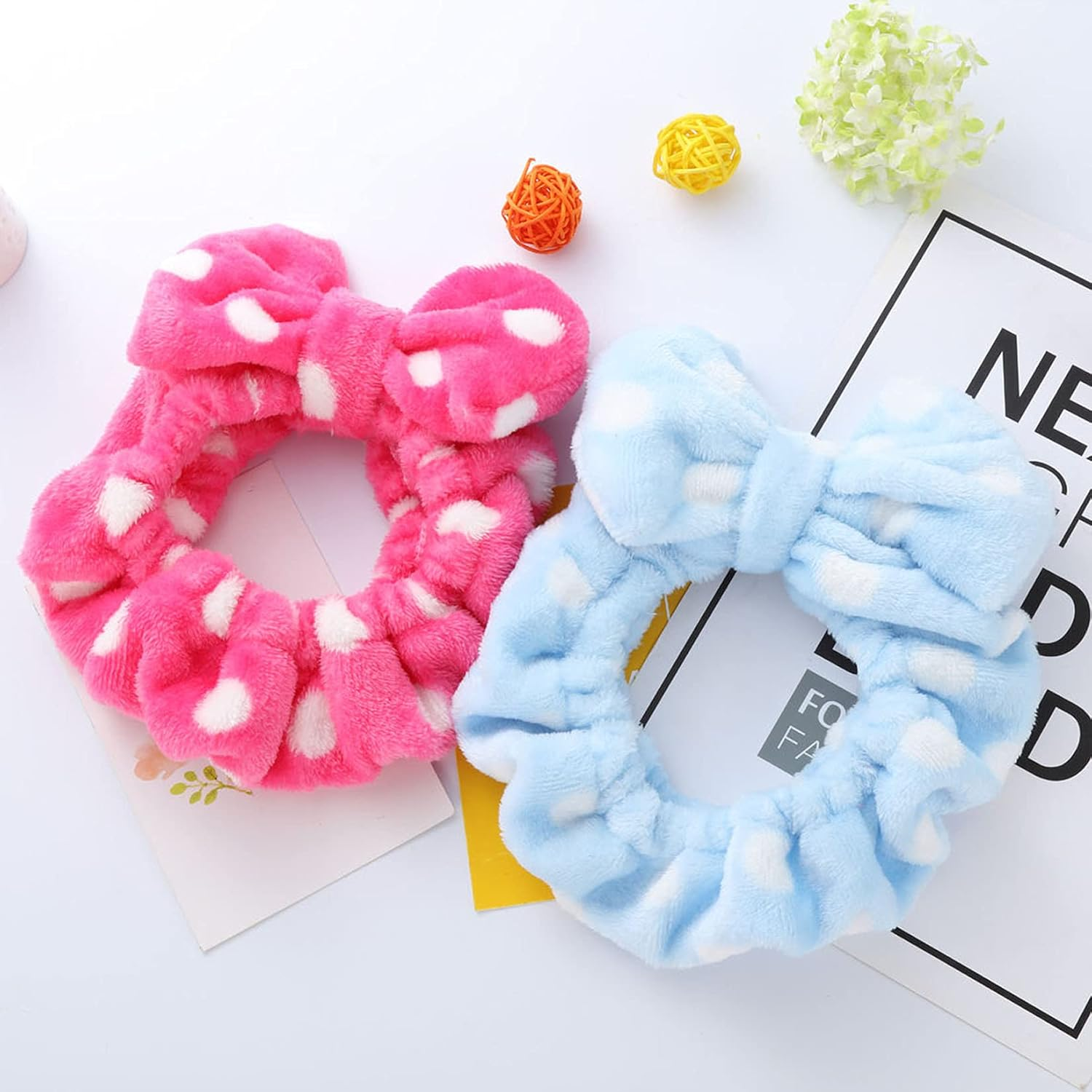 Hairizone 2 Pack Makeup Headbands for Washing Face Shower Spa, Soft and Cute Big Bow Hair Bands for Women and Girls (Light Blue/Roseo) - Pink image number 5