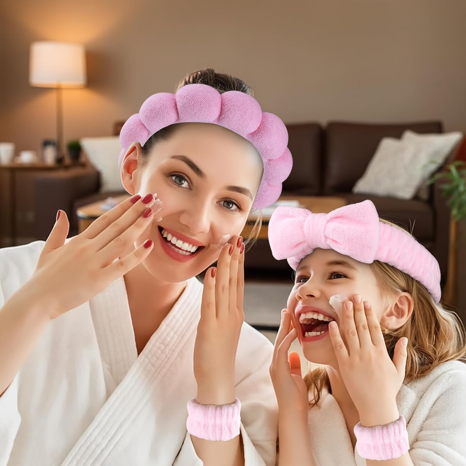 5-Piece Spa Facial & Hair Care Set &ndash; Pink Hair Clips, Terry Cloth Headband, Wristband, Elastic Band & Plush Sponge Makeup Headband image number 2