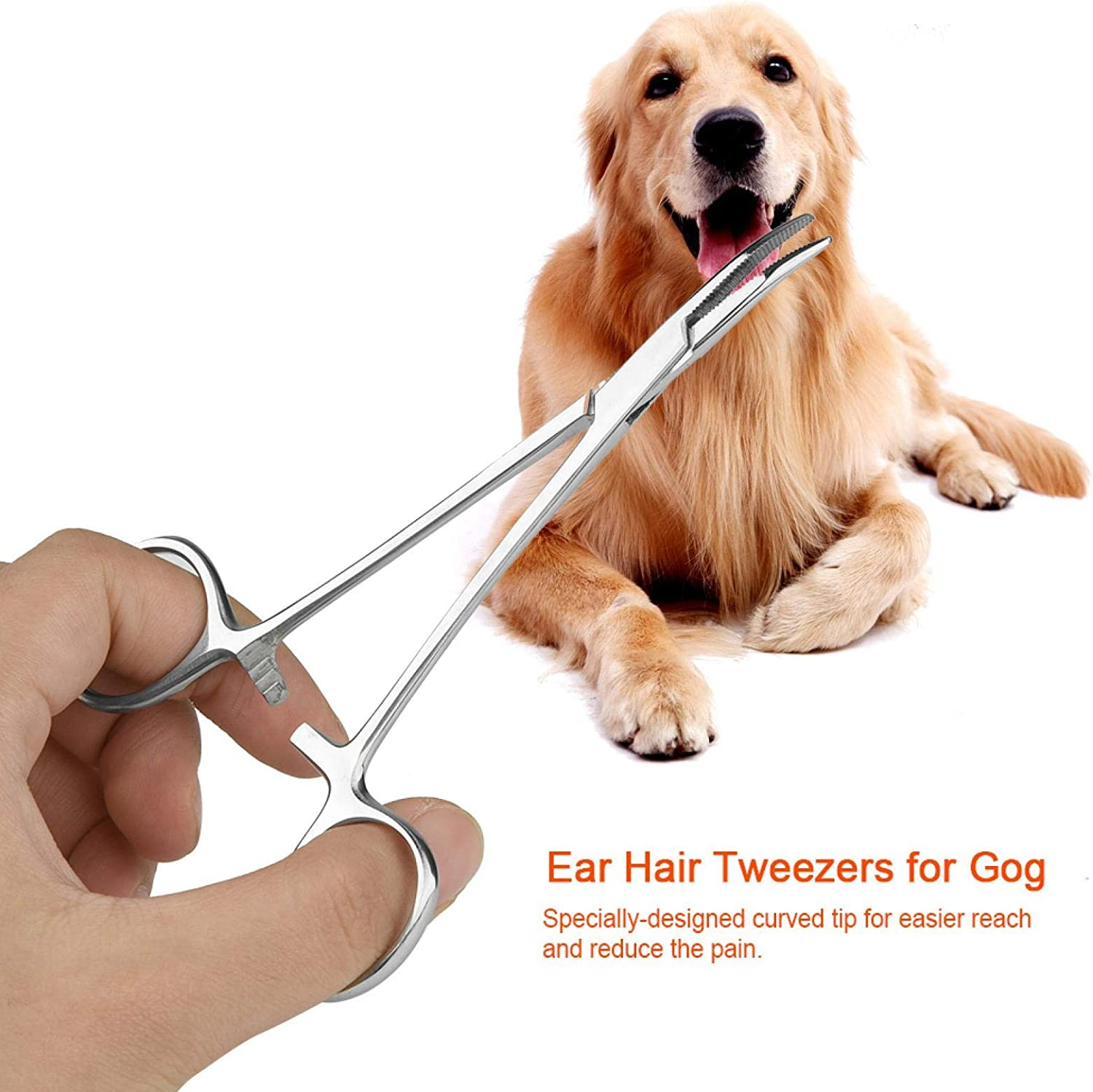 Ear Hair Tweezers, Pet Grooming Scissors, Clean Ear Canal Pet Dog Trimmer Accessories Ears Grooming Kit Tweezers, for Nose/Ear Hair for Dogs and Cats(Small) image number 1