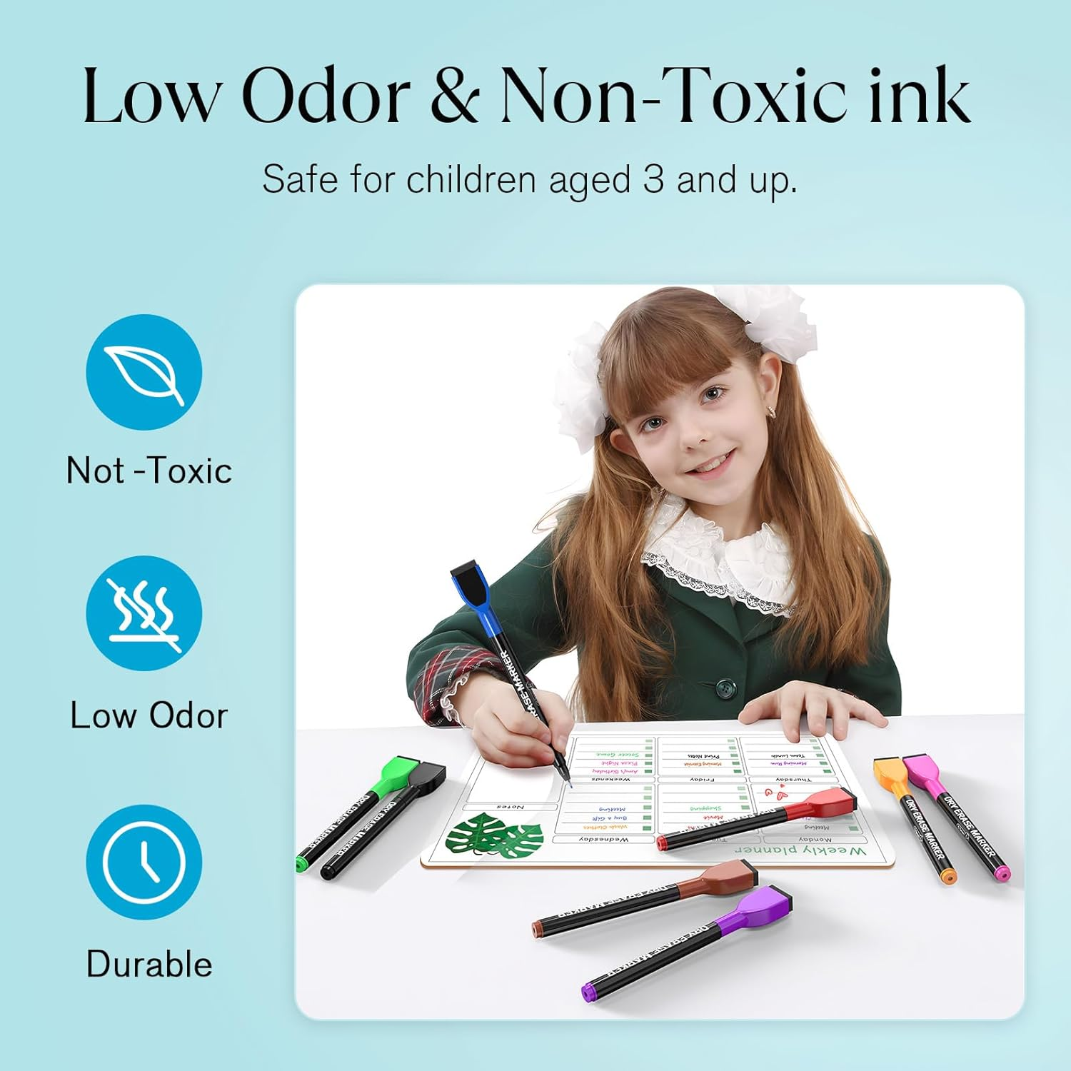 Maxgear Dry Erase Markers Ultra Fine Tip with Eraser, Assorted Color Magnetic Whiteboard Markers Extra Fine Point 0.5 Mm Low Odor for White Board, School Supplies for Classroom, Home, Office, 8 Count image number 5