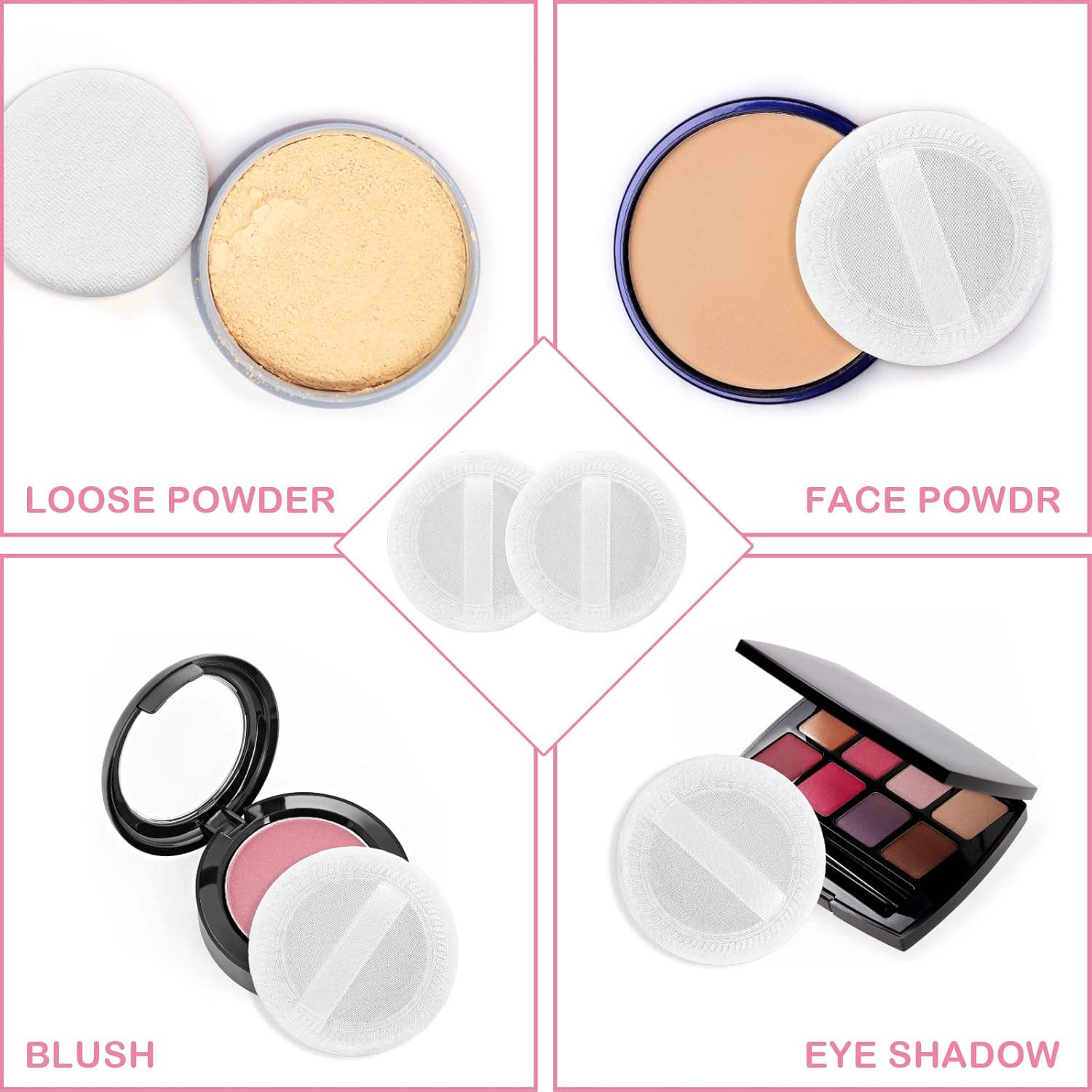 Sibba Loose Powder Puff 12 Pieces round Velour Face Makeup Compact Body Container Setting Pressed Blending Foundation Cream Make up Ribbon Strap Sponge Cushion Halloween Cosmetic Applicator (White) image number 3