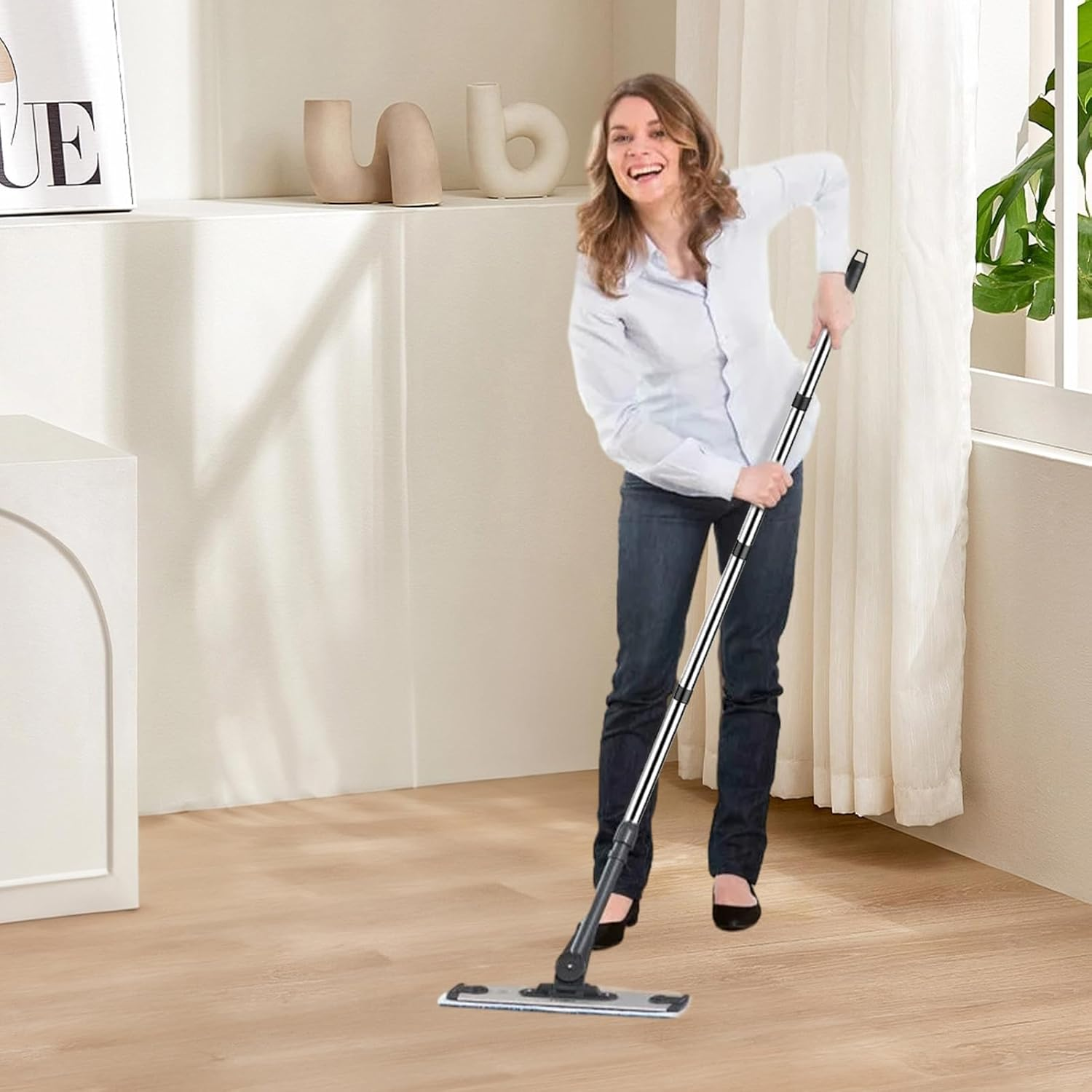 SRJQXH Broom Telescopic Handle 1 Set Stainless Steel Telescopic Poles Spliced Cleaning Rod Telescopic Rod Window Cleaning for Home, Hotel, School image number 5