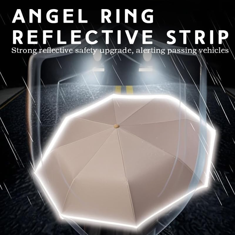 Foldable Windproof Ring Buckle Umbrella with Protect the Reflective Strip Rain and Sun Weather Resistant UV Guarded Sophisticated Manual 8-Bones Umbrella for Travel and Work - Blue image number 6