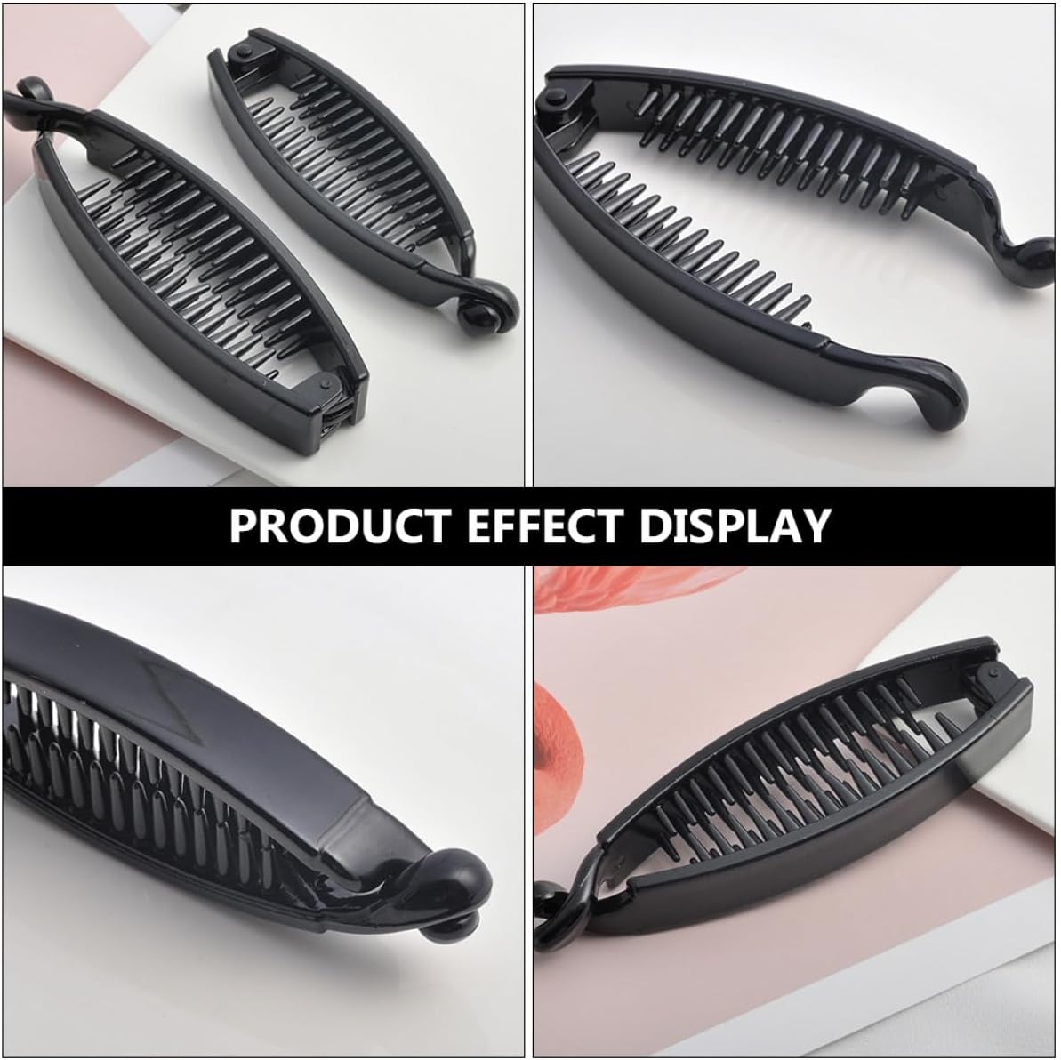 6Pcs Non-Slip Banana Hair Clips Vertical Ponytail Holders for Women, Anti-Slip Horsetail Clips in Black and Brown, Suitable for Daily Hair Styling and Outdoor Use image number 2