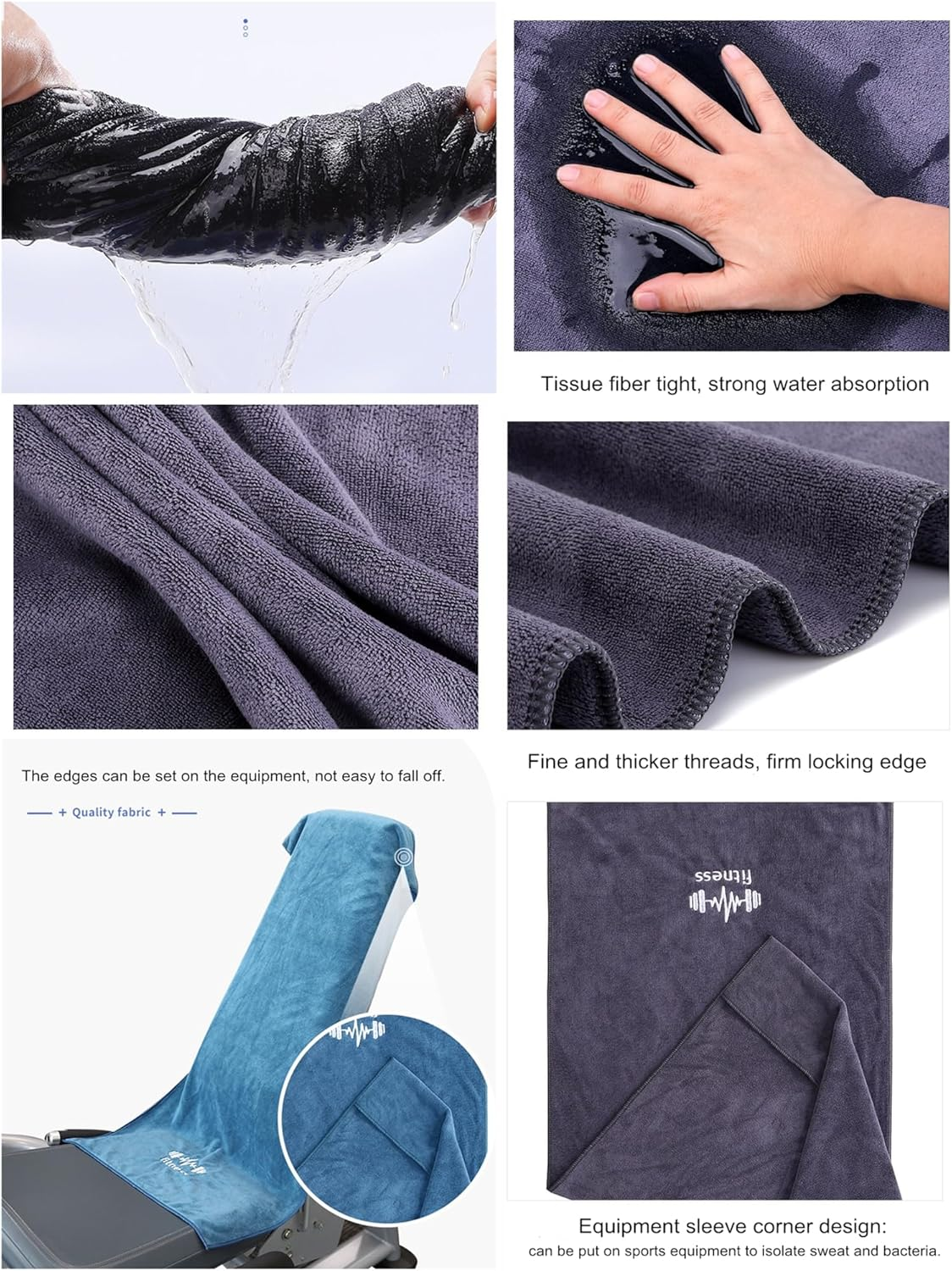 Set of 2 Sports Towels 95 X 40 Cm Microfiber Fast Drying Fitness Sweat Towels Gym Towel with Fixation Fitness Towel for the Gym with Cover Non-Slip Function Quick Dry Towel (Light Blue + Light Gray) image number 2