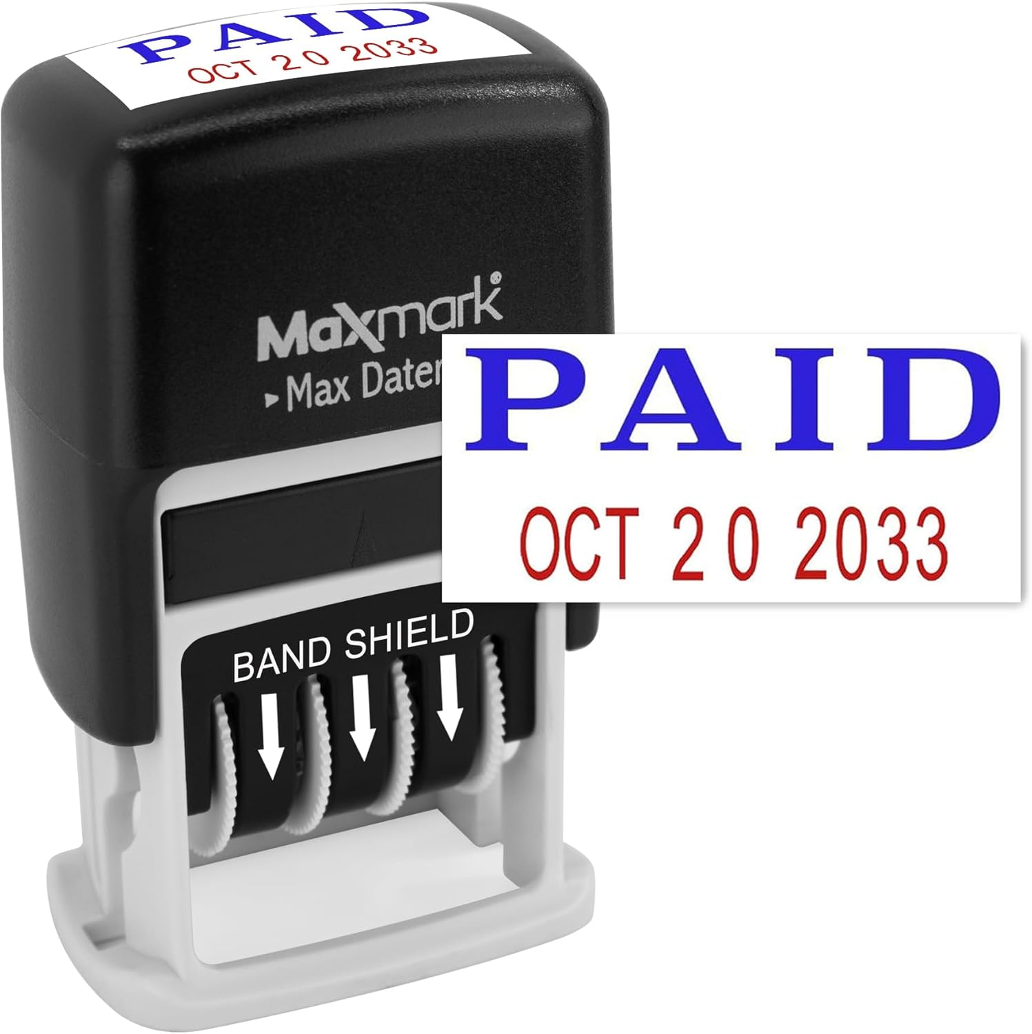 Maxmark Self-Inking Rubber Date Office Stamp with Paid Phrase Blue Ink & Date RED Ink (Max Dater II), 12-Year Band image number 3