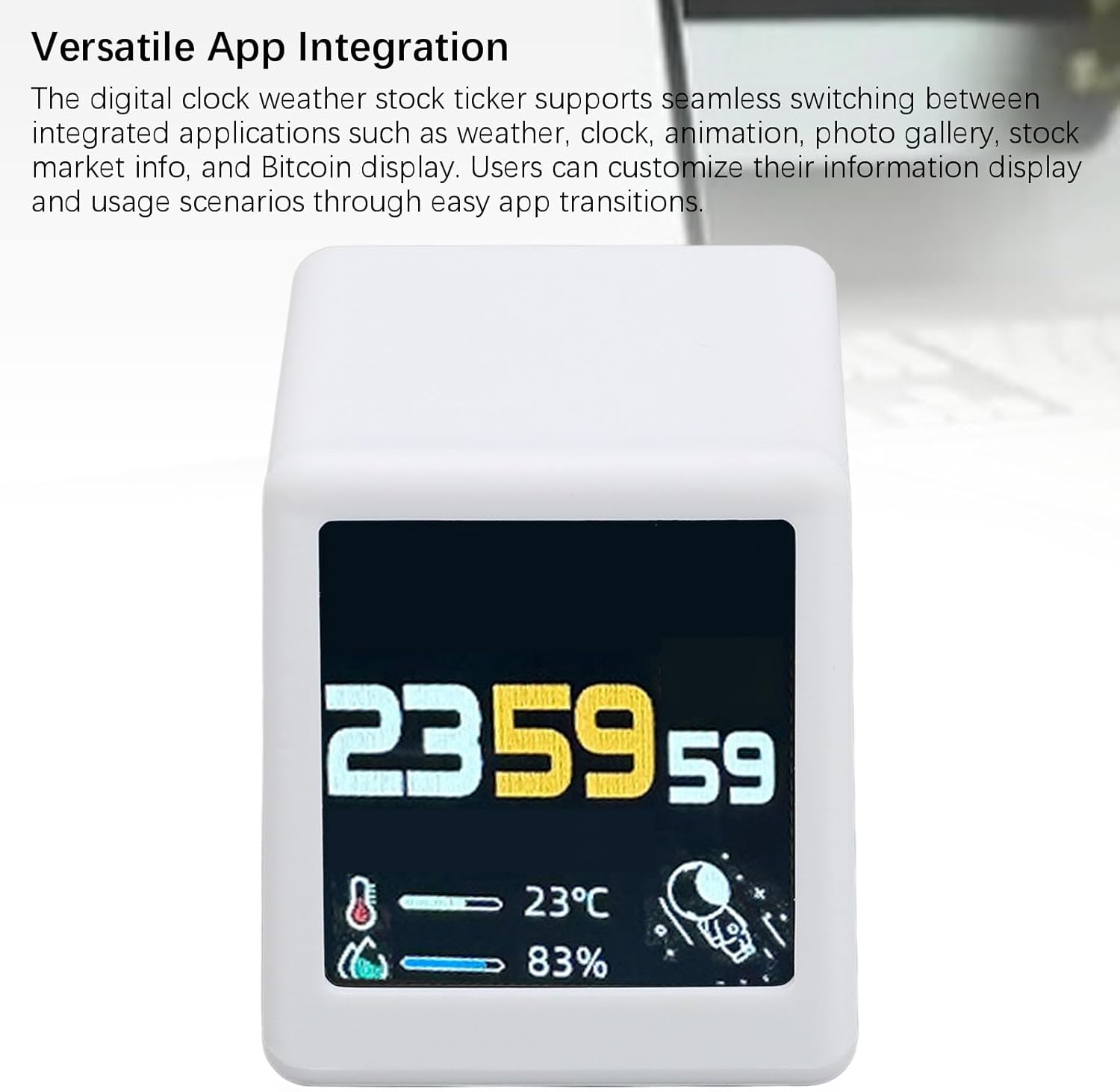 Bitcoin Stock Ticker Monitor Display Time Weather, Wifi Desktop Digital Clock, Multifunctional Easy Using Versatile App Integration, Photo Gallery Features image number 4