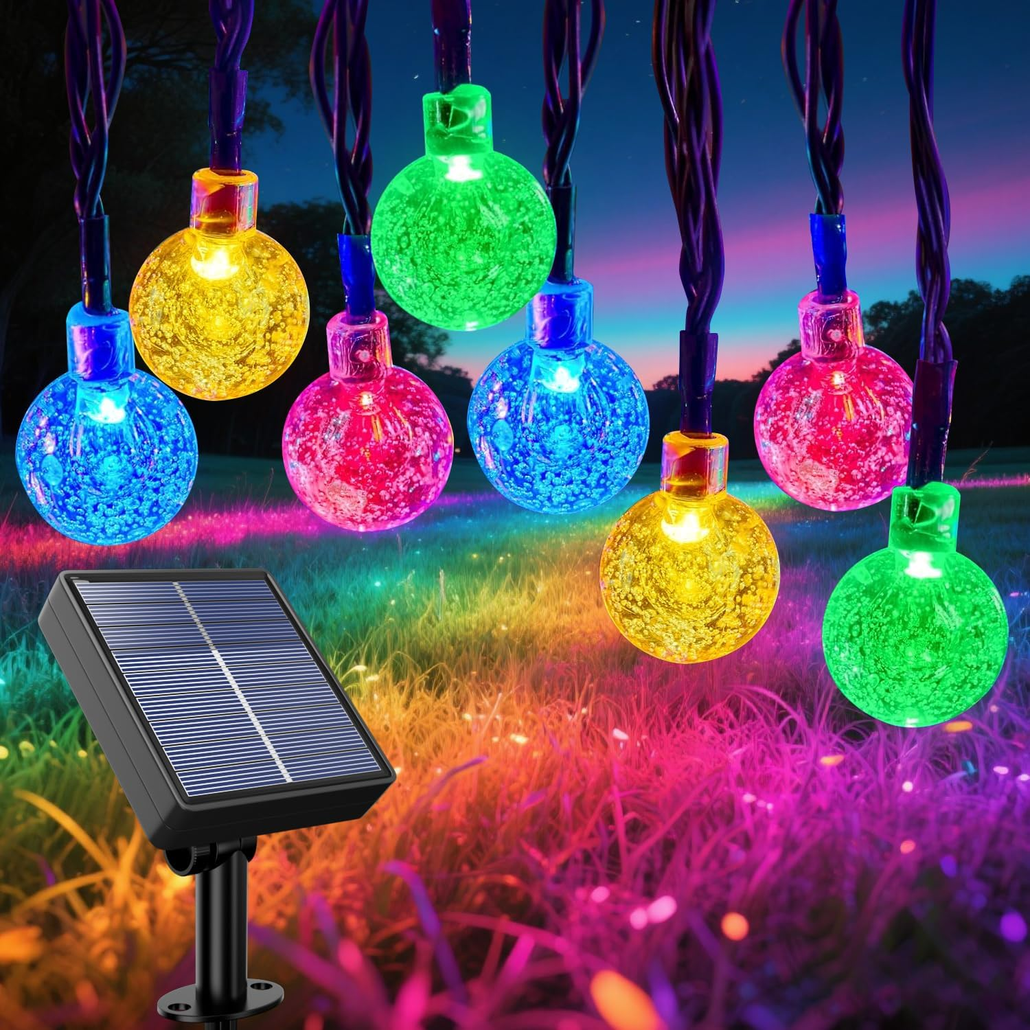 Solar String Lights Outdoor, 33FT/10M 100LED Solar Globe String Lights, 8 Lighting Modes, Waterproof Solar Powered Patio Light for Garden Yard Porch Wedding Party Outdoor Decoration (Multicolor) image number 4