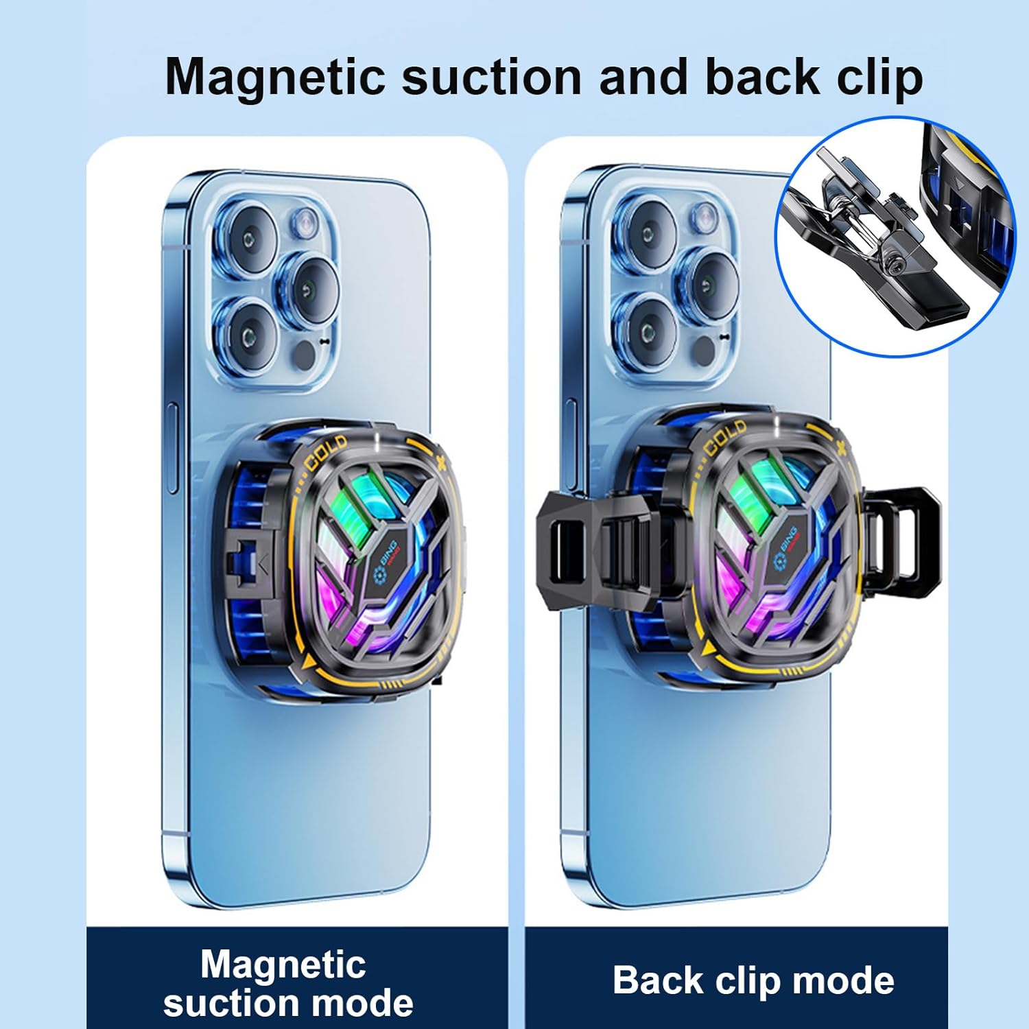 Magnetic Phone Cooler for Gaming, Portable Semi-Conductor Radiator Cooling, Mobile Phone Radiator Case for Iphone Android Smartphones from 4.5 to 7.5 in for Live Streaming/Gaming/Pubg/Codm image number 5