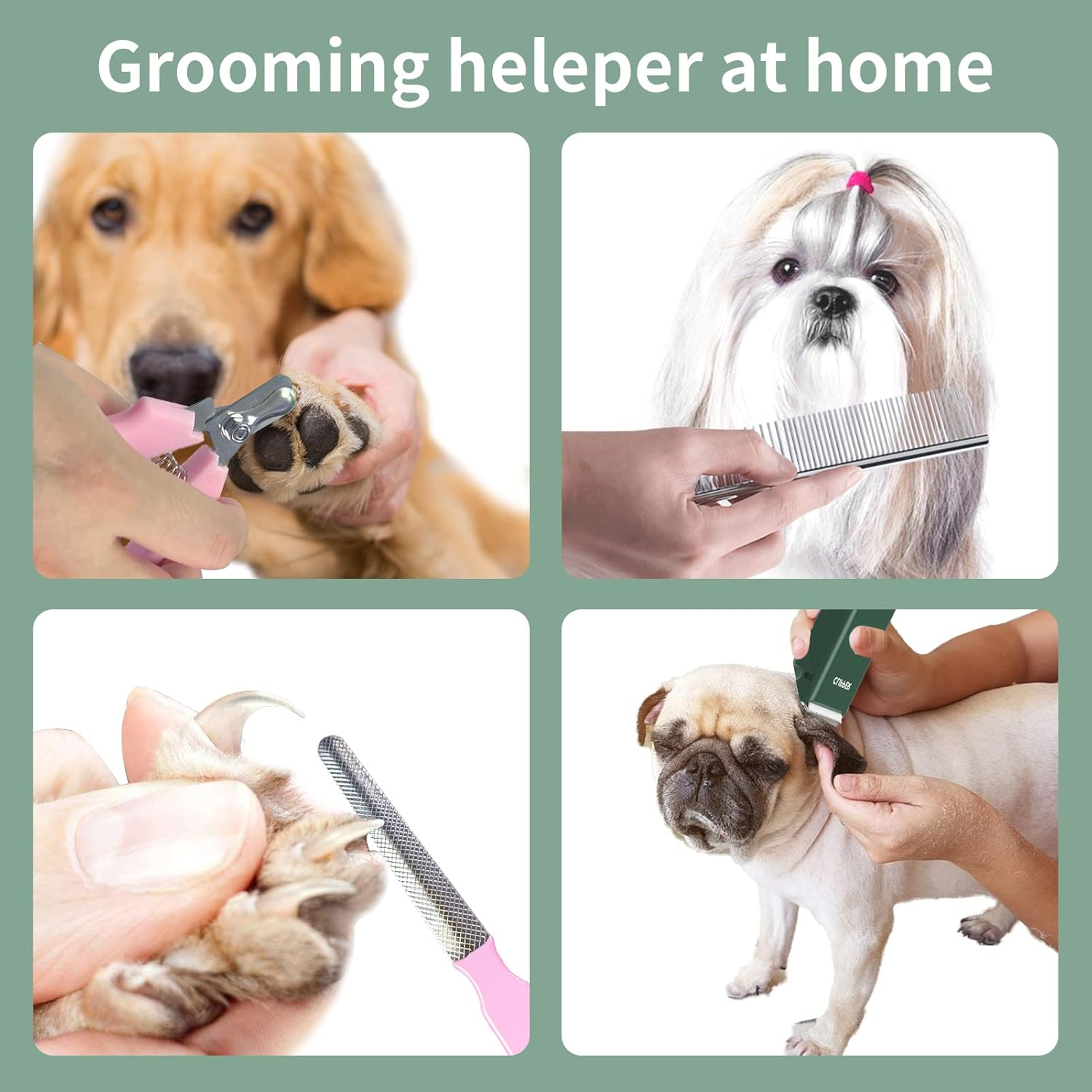 ENSSU Dog Grooming Kit Dog Clippers Set for Thick/Heavy Hairs,Waterproof Cat Clippers Rechargeable Pet Shavers Trimmer Set for Puppy, Rabbits, Cats,Green image number 2