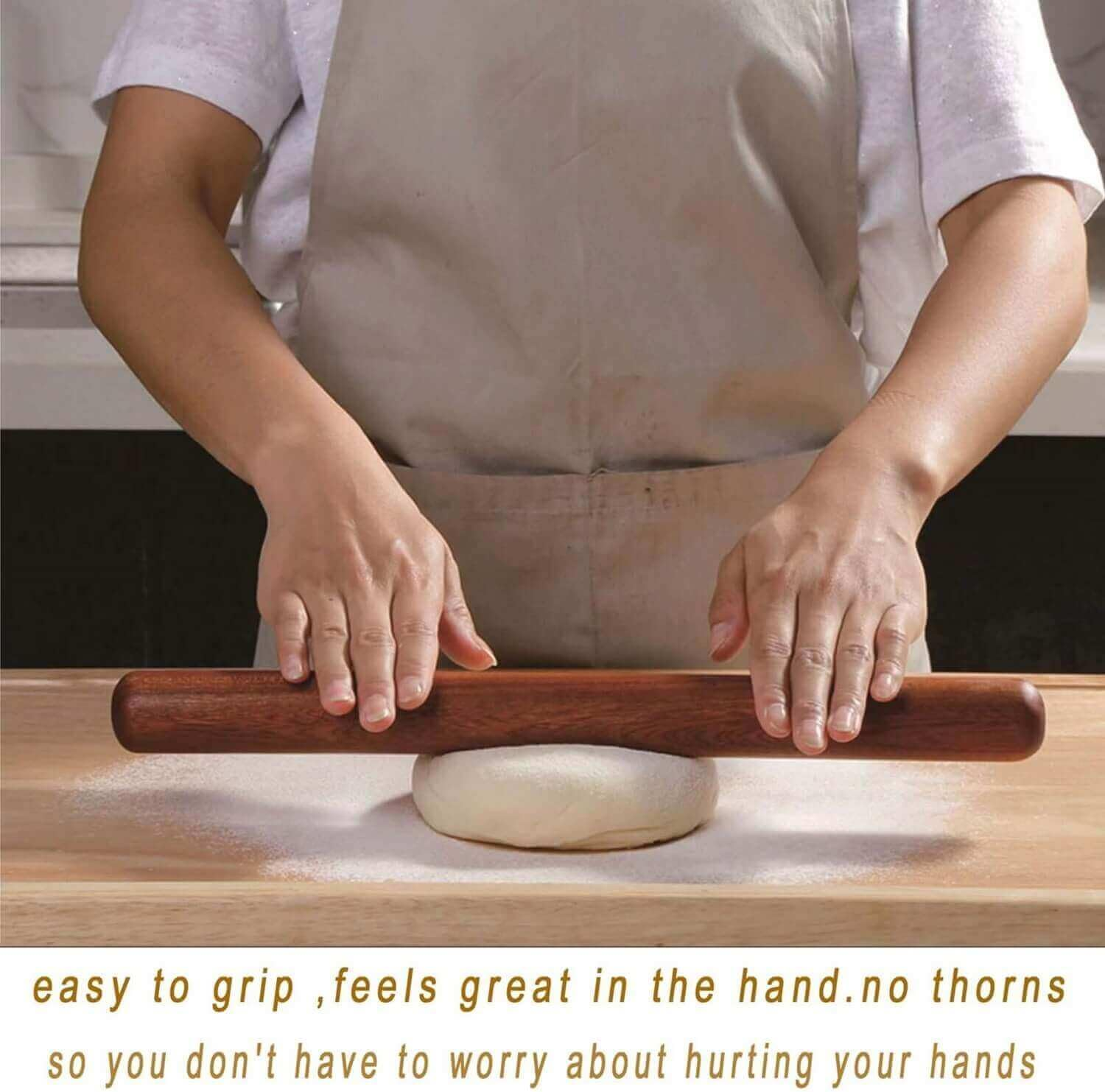 NASNAIOLL Rolling Pin and Pastry Baking Mat Set,Wood Rolling Pin for Baking,Silicone Baking Mat,Non-Stick French Rolling Pin and Dough Rolling Mat Ideal for Bread,Cookie,Tortillas,Pasta,Pizza (Black)&hellip; image number 3