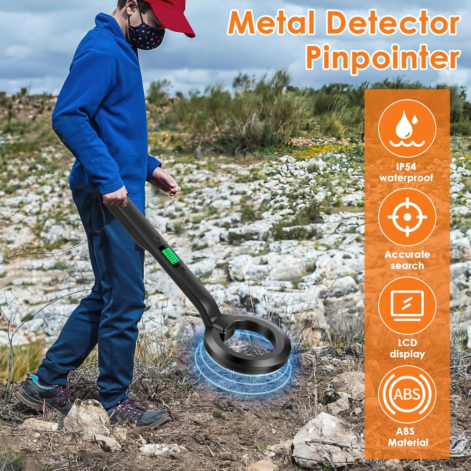 Abizarch Metal Detector, IP54 Waterproof-Portable High Sensitivity Metal Detector with Audible & Vibration Alerts, 360&deg; Scanning Handheld Metal Detector Treasure Finder for Metal Objects (Black)
