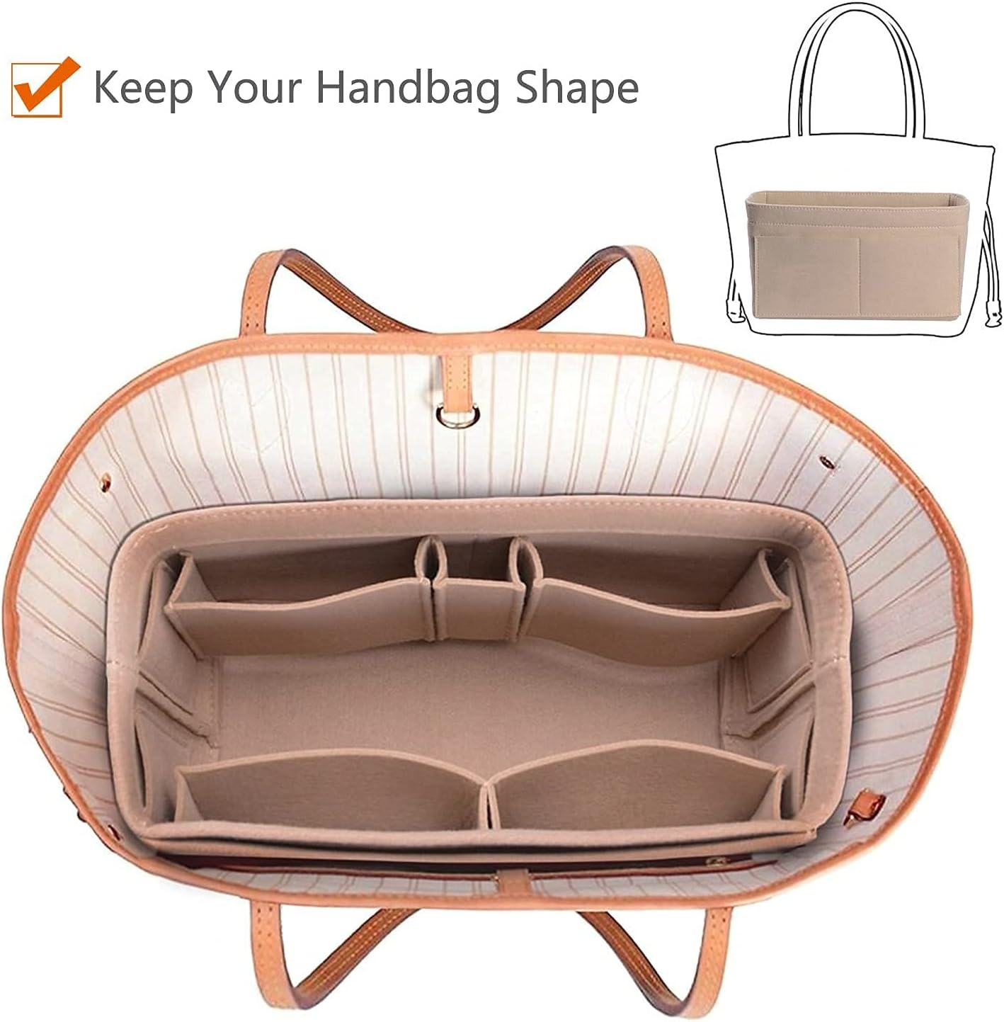 Purse Organizer Insert for Handbags, Felt Bag Tote 3 Sizes for Speedy, Large Tote Insert Felt Purse Zipper Bag Organizer (M Black No Zipper-26 * 15 * 14Cm) - M Black No Zipper-26*15*14Cm image number 2