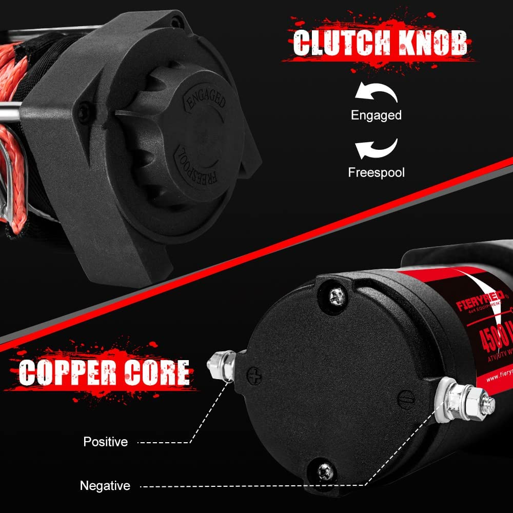 FIERYRED Electric Winch 4500Lbs/2045Kg 12V Synthetic Rope Wireless Remotes ATV UTV image number 2