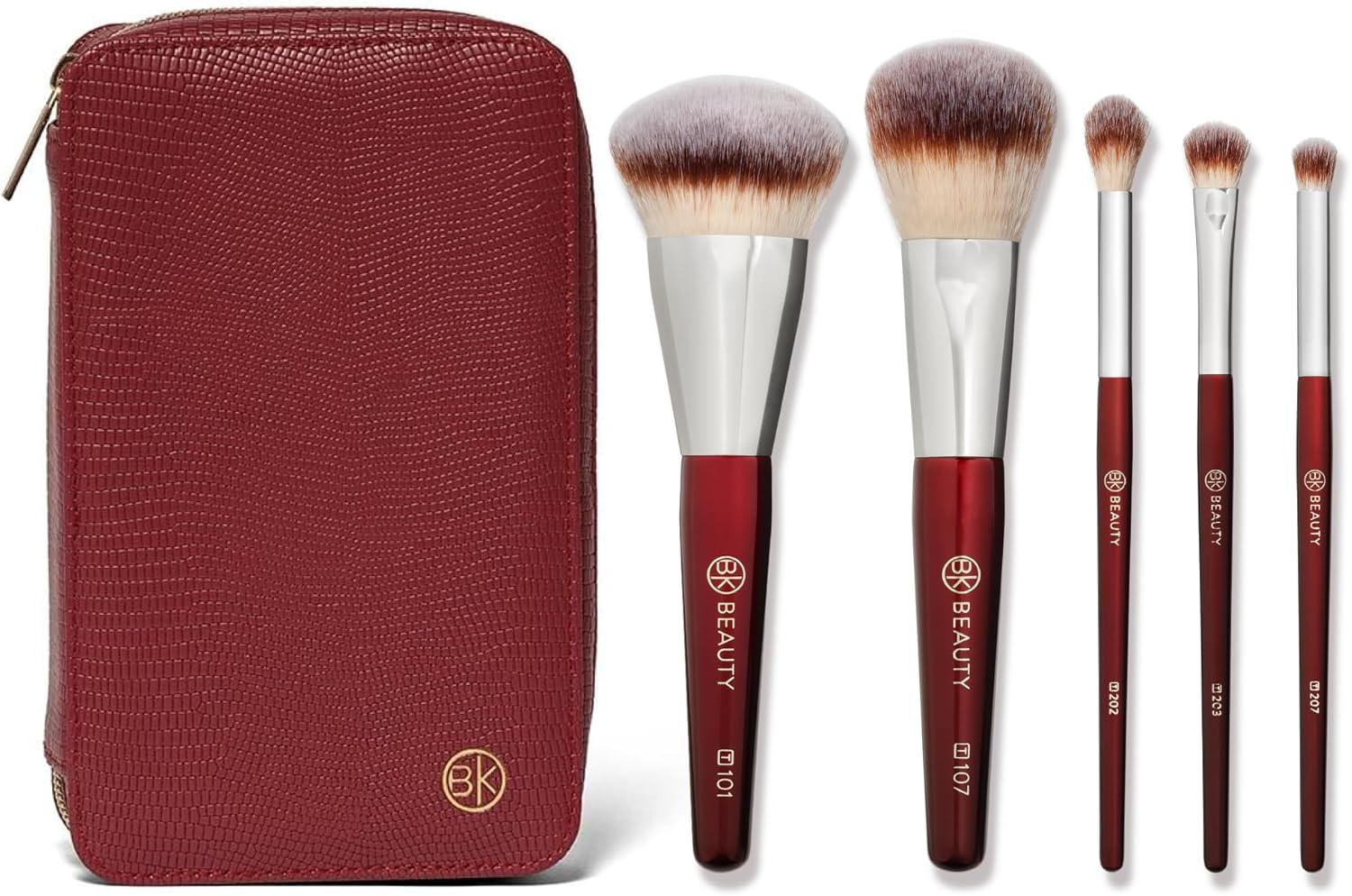 BK BEAUTY Travel Brush Set with Pouch 5-Piece Vegan, Cruelty-Free Brushes for Face & Eyes | Lightweight, Durable Makeup Brushes in Vegan Leather Pouch Perfect Travel-Size Makeup Brush Set image number 2