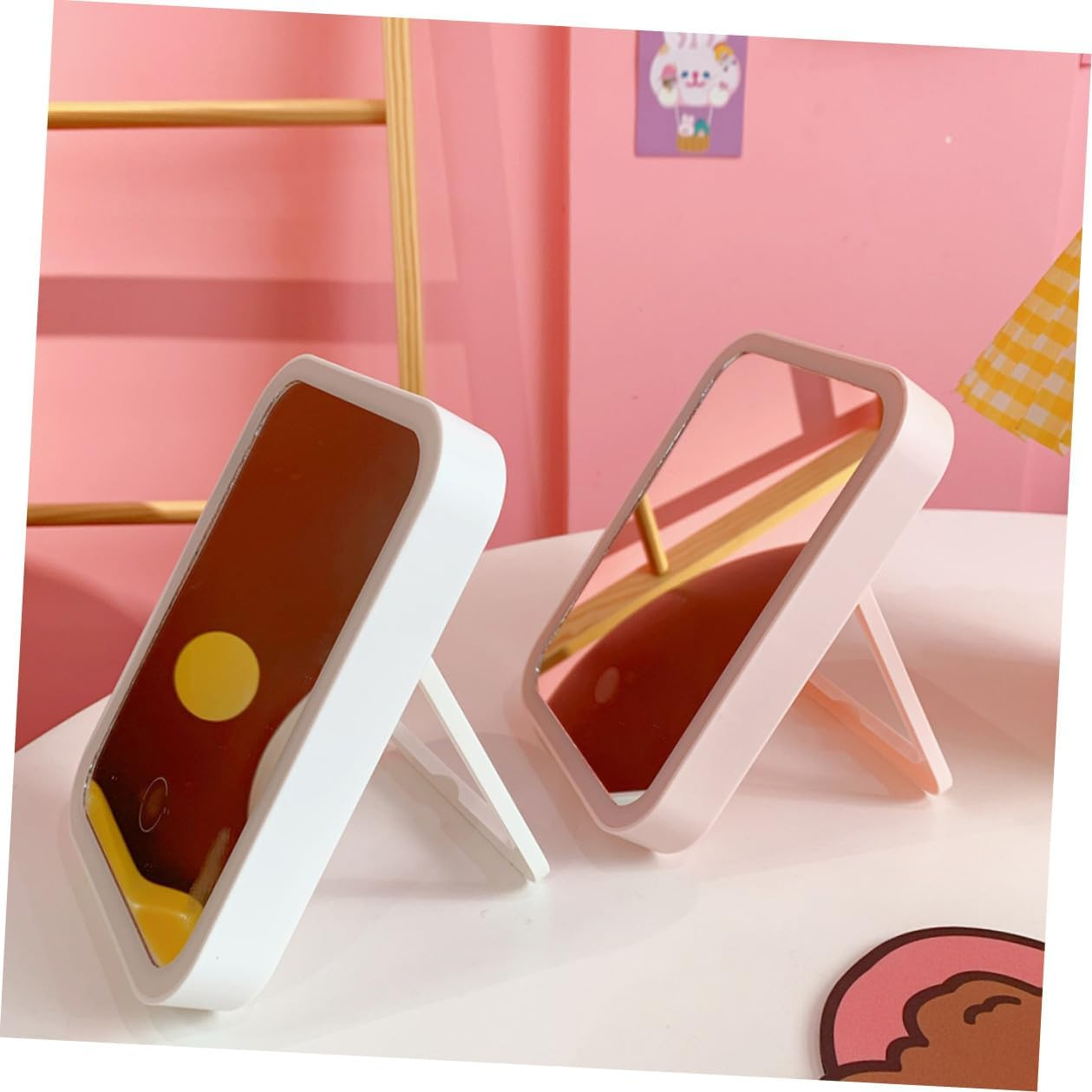 CTIRCHIU LED Lighted Desktop Makeup Mirror Portable Folding Cosmetic Mirror with USB Rechargeable Touch Control White Warm Natural Light image number 3