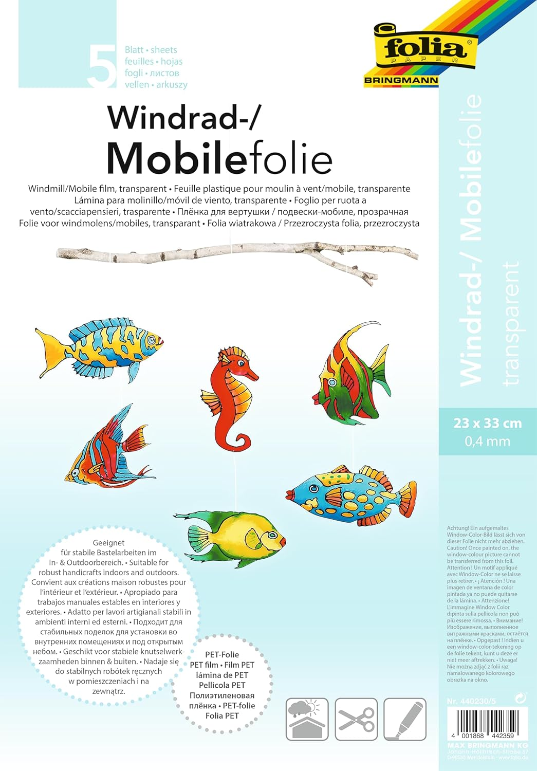 Folia 440230/5 Mobile Film Wind Wheel PVC Transparent 0.4 Mm 23 X 33 Cm 5 Sheets for Mobiles or Wind Mills image number 3