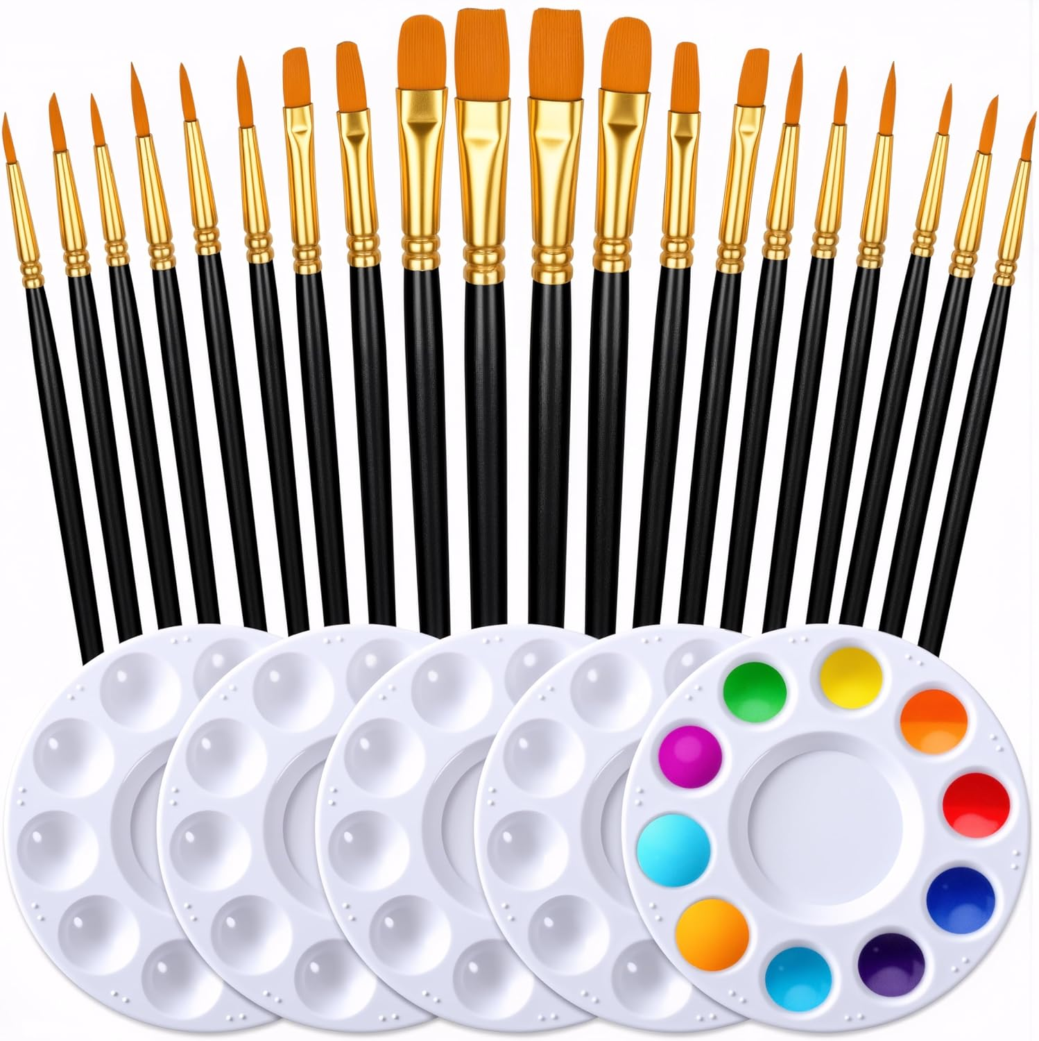 Paint Brushes Palettes Set by DUGATO, 2 Packs/20Pcs round Pointed Tip Nylon Hair Brushes with 5 Paint Trays for Acrylic Watercolor Oil Gouache Tempera and Body Painting (Purple)