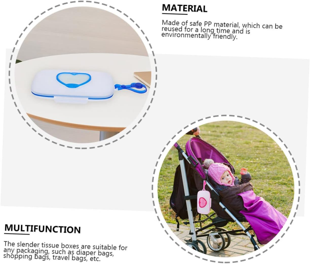 Generic Portable Baby Wet Tissue Case 2Pcs Set Reusable Wipe Holder Sealing Lids Heart Design White Pink White Blue for Outdoor Use image number 3