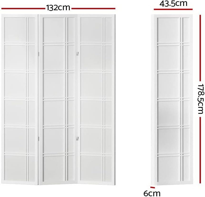 Artiss Room Divider, 3 Panel Folding Wooden Privacy Portable Screen Shelf Dividers Partition Wall Screens Home Pet Child Indoor Balcony Bedroom Furniture, Separator Water-Resistant White - White image number 4