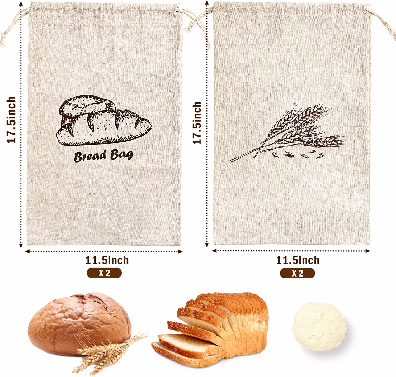 Linen Bread Bags for Homemade Bread, 4 Pcs 17.5 X11.5 Inches Unbleached & Reusable Bread Storage, Natural Large Storage for Artisan Bread image number 6