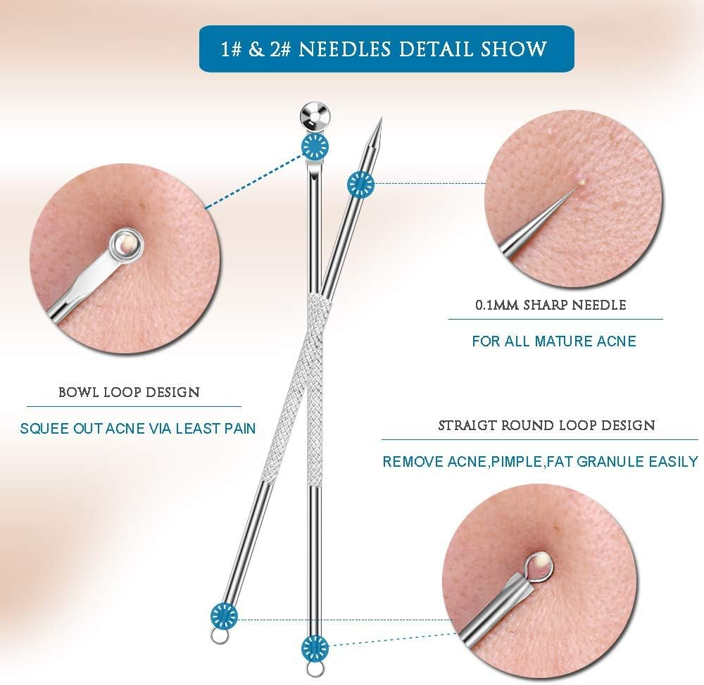 Blackhead Remover Kit, Extractor Removal Set Professional Stainless Steel Pimple Popper Tool Treatment for Whitehead Blemish Acne Comedone Pimple Popping (Silver) image number 3