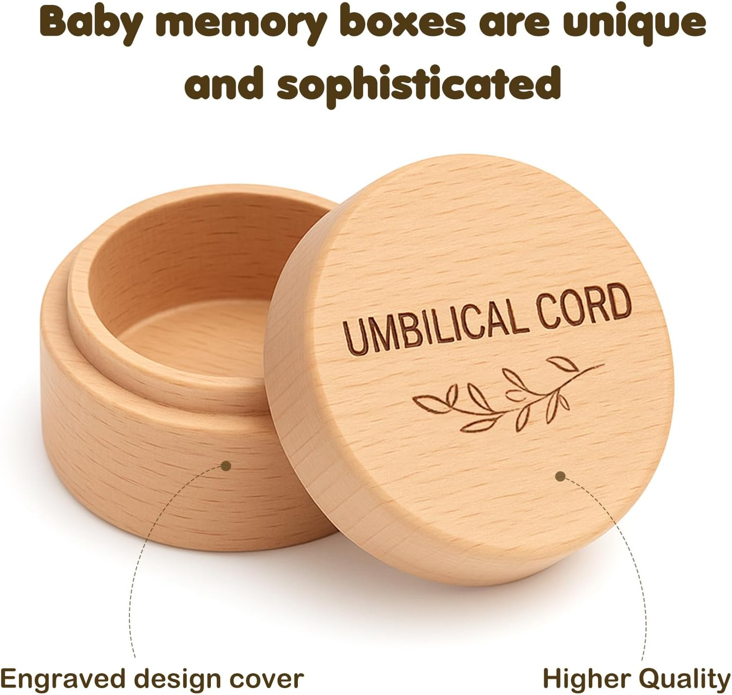 Ajcotahm Umbilical Cord Keepsake Box Wooden Cute Fetal Hair Memorial Tooth Box Kids Lost Teeth Storage Durable Baby Keepsake Gift for Christening Gift Baby Shower Pregnancy image number 6